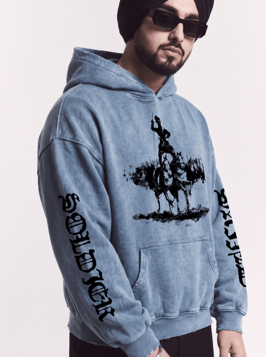 SAINT WARRIOR OVERSIZED WASHED HOODIE BLUE - Drip by Rage