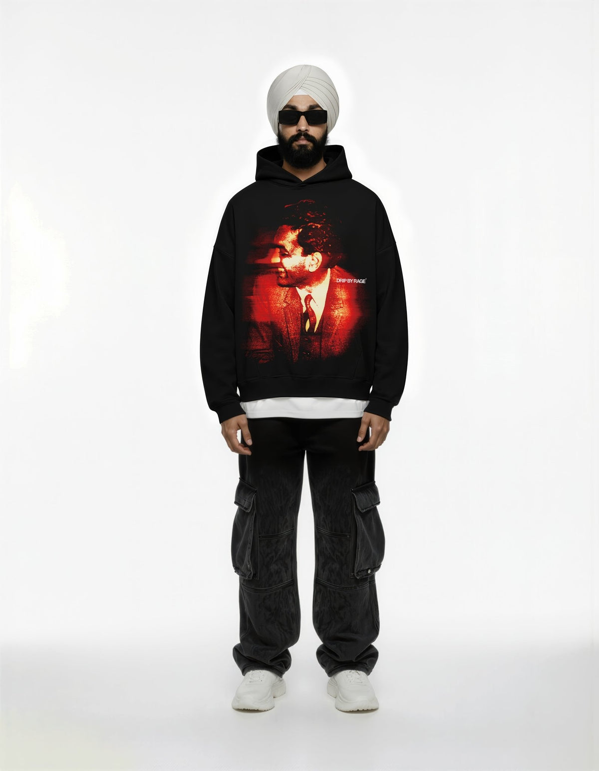 SHIV KUMAR BATALVI BIG PRINT SUN FADED BOXY HOODIE - Drip by Rage