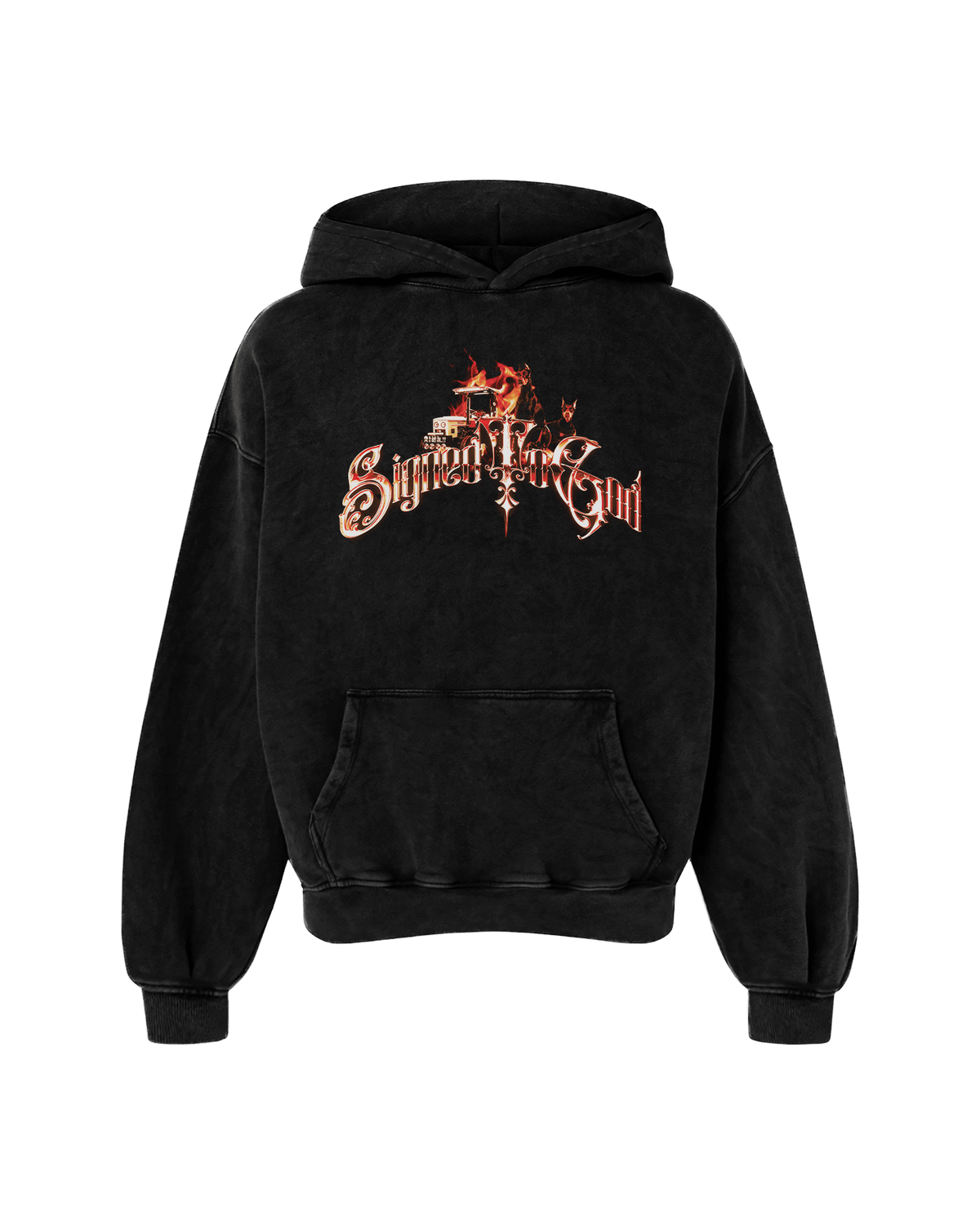 SIGNED TO GOD FLAMES EDITION OVERSIZED FADED HOODIE BLACK - Drip by Rage