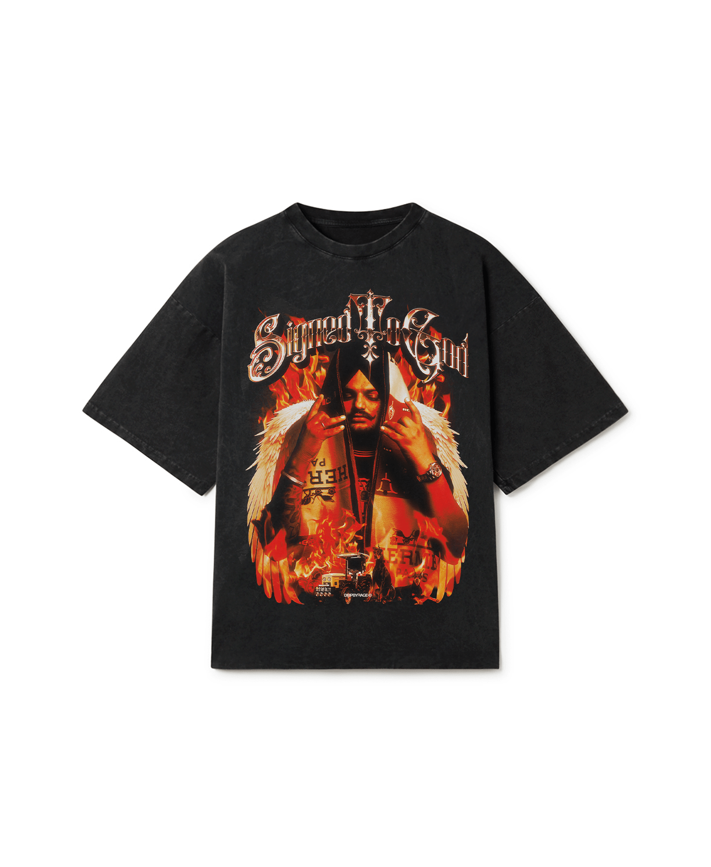 SIGNED TO GOD FLAMES EDITION OVERSIZED FADED T-SHIRT BLACK - Drip by Rage