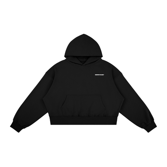 BLACK BOXY FIT FLEECE HOODIE