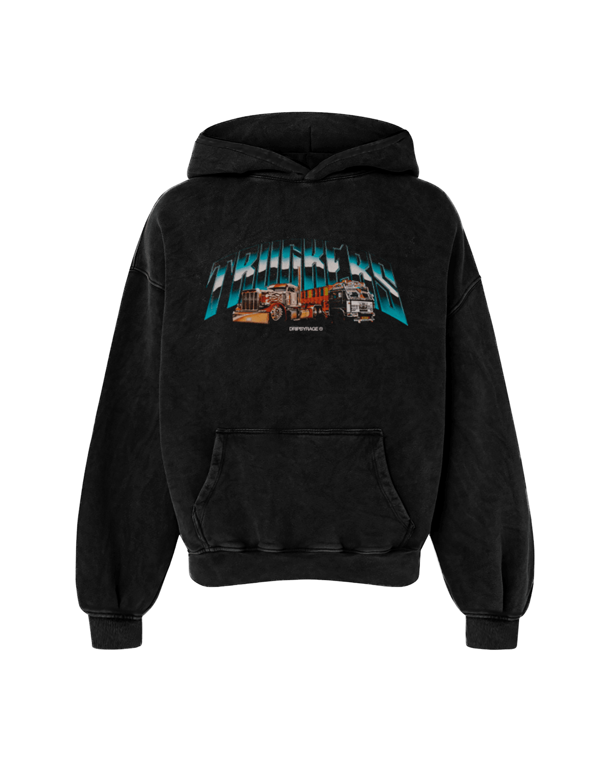TRUCKERS OVERSIZED FADED HOODIE BLACK - Drip by Rage