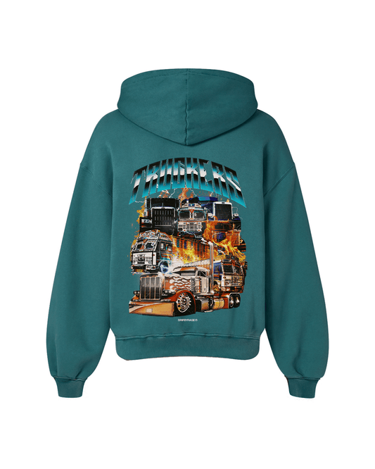 TRUCKERS OVERSIZED FADED HOODIE VINTAGE GREEN - Drip by Rage