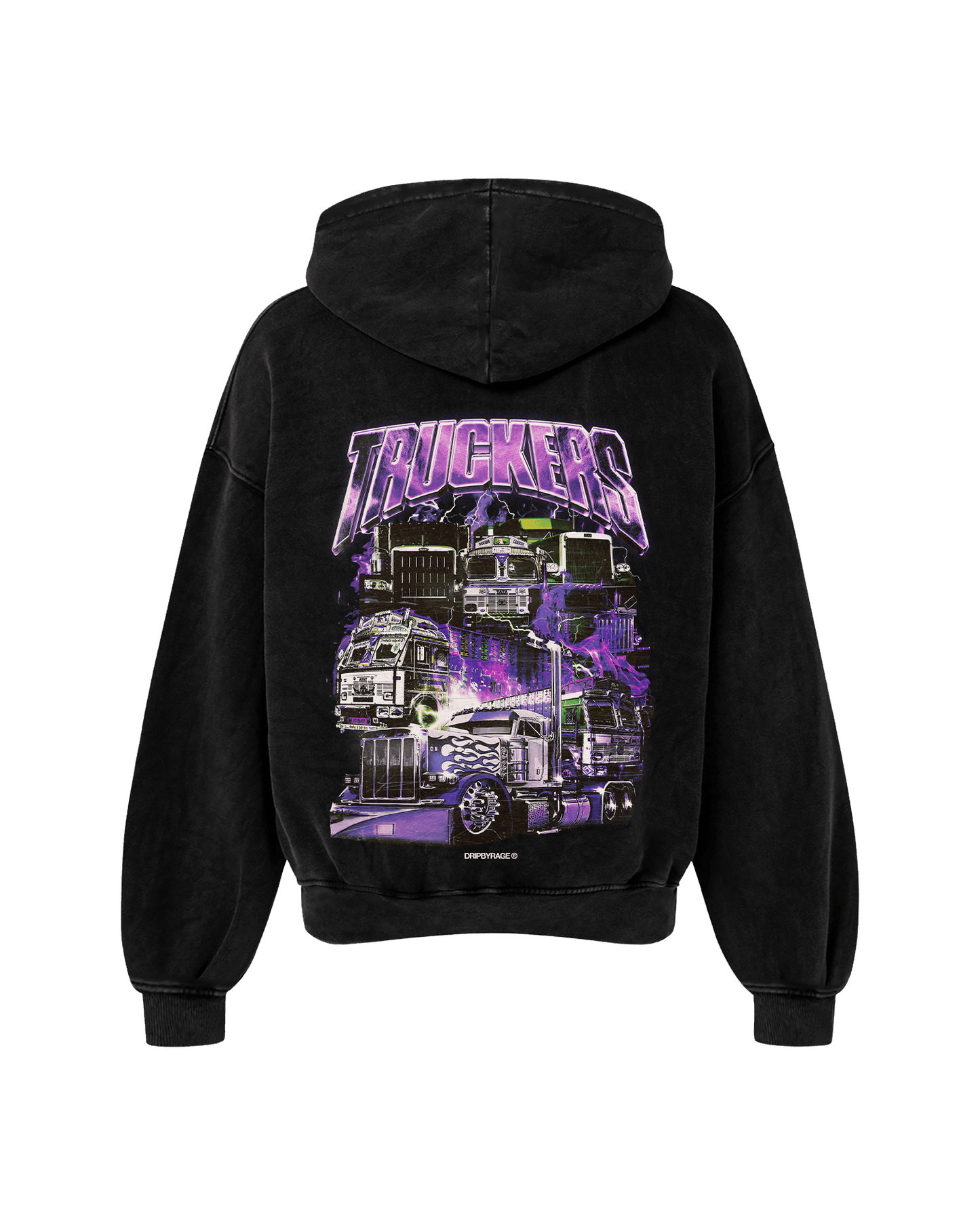 TRUCKERS PURPLE OVERSIZED FADED HOODIE BLACK - Drip by Rage