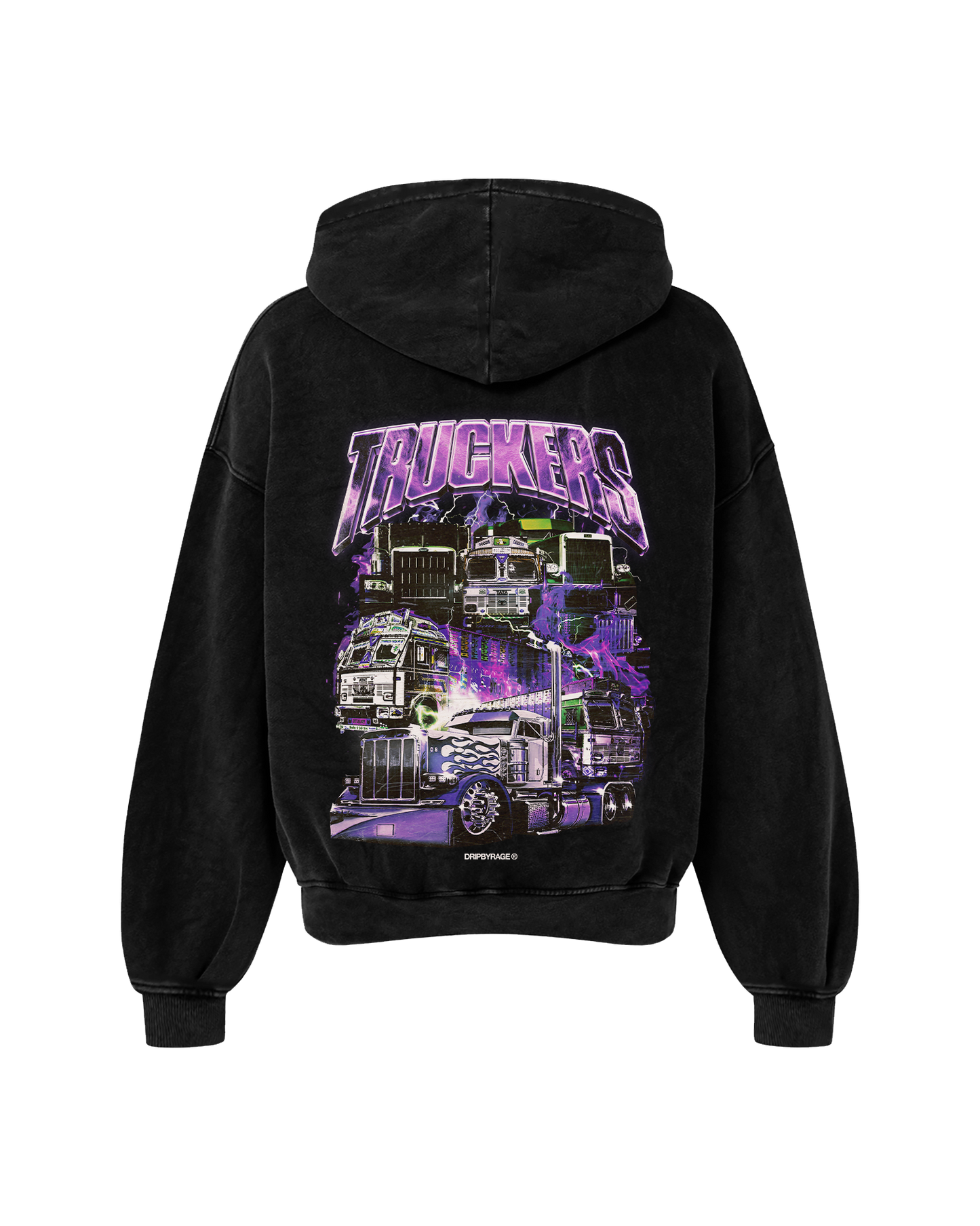 TRUCKERS PURPLE OVERSIZED FADED HOODIE BLACK