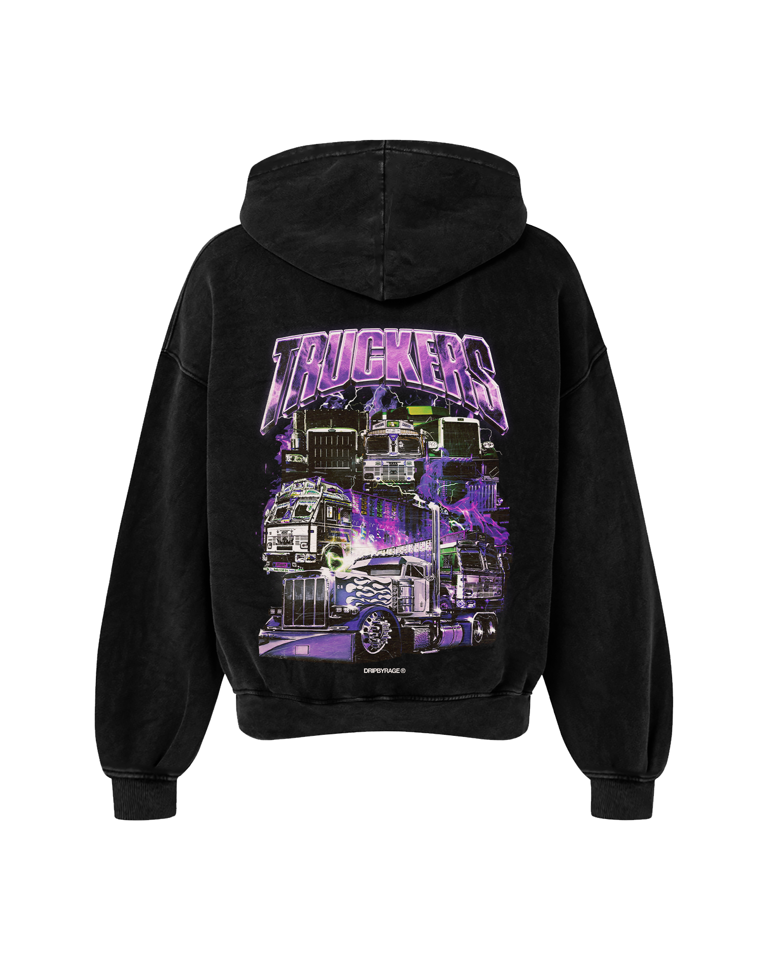 TRUCKERS PURPLE OVERSIZED FADED HOODIE BLACK