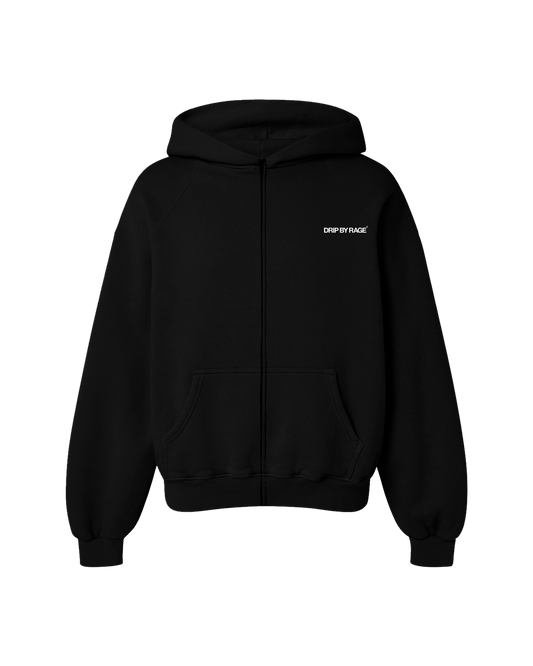 BLACK OVERSIZED ZIP-UP FLEECE HOODIE