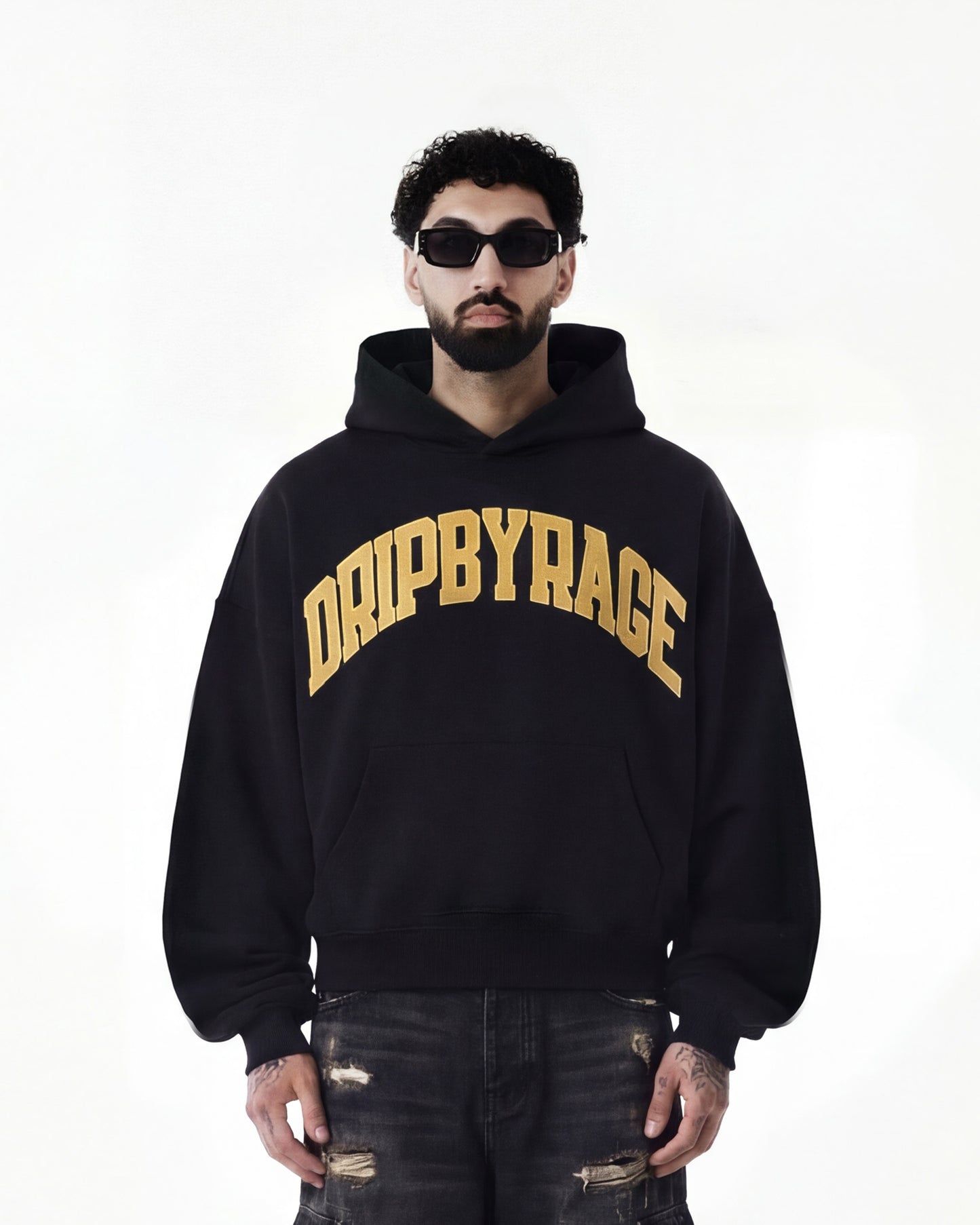 VARSITY BIG PRINT BOXY FLEECE HOODIE