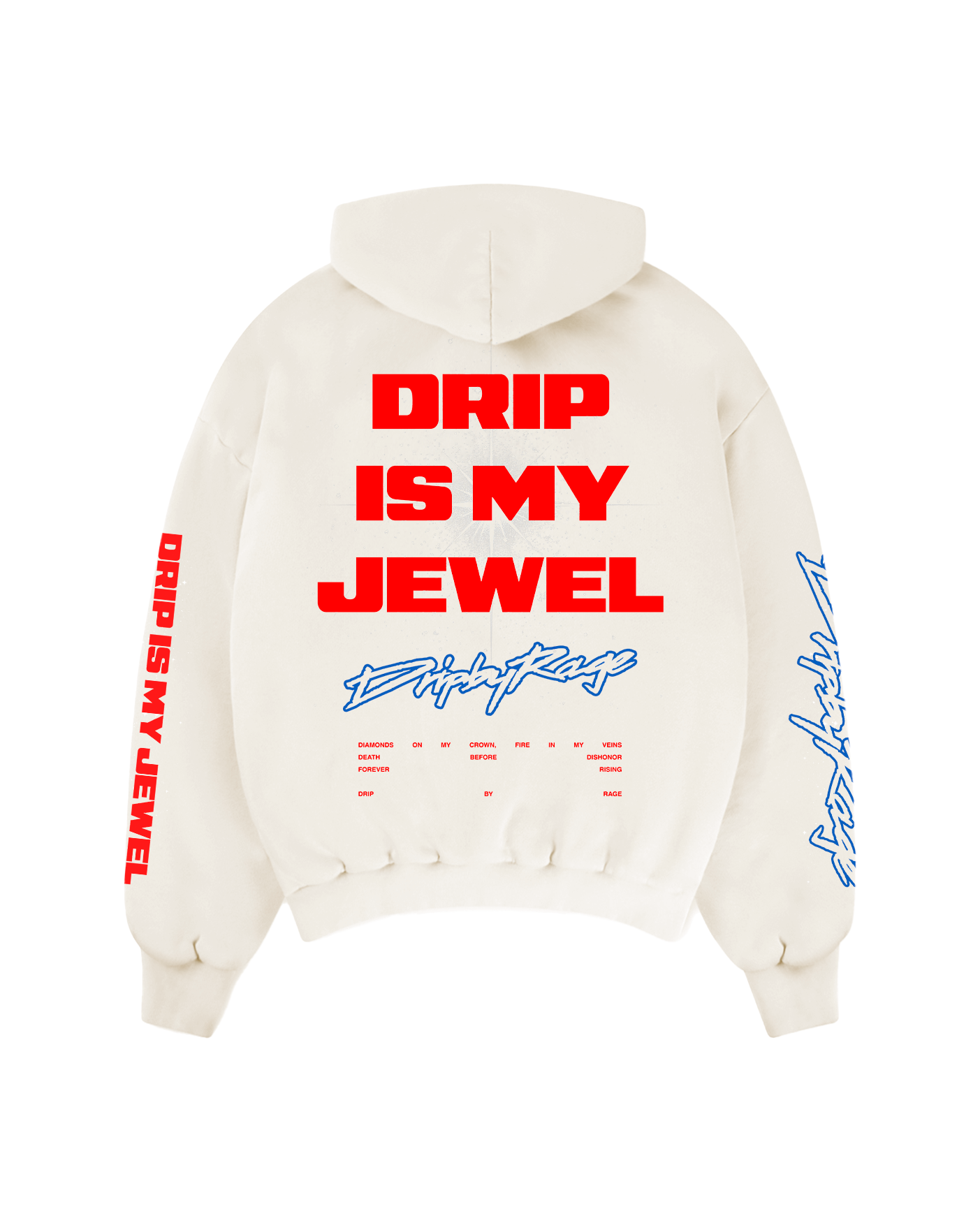DRIP IS MY JEWEL BLUE BIG PRINT SUN FADED BOXY HOODIE