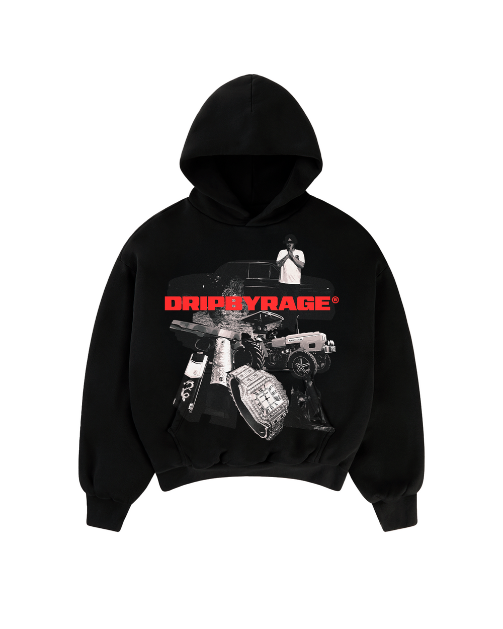 LIFE OF HIP-HOP BIG PRINT SUN FADED BOXY HOODIE