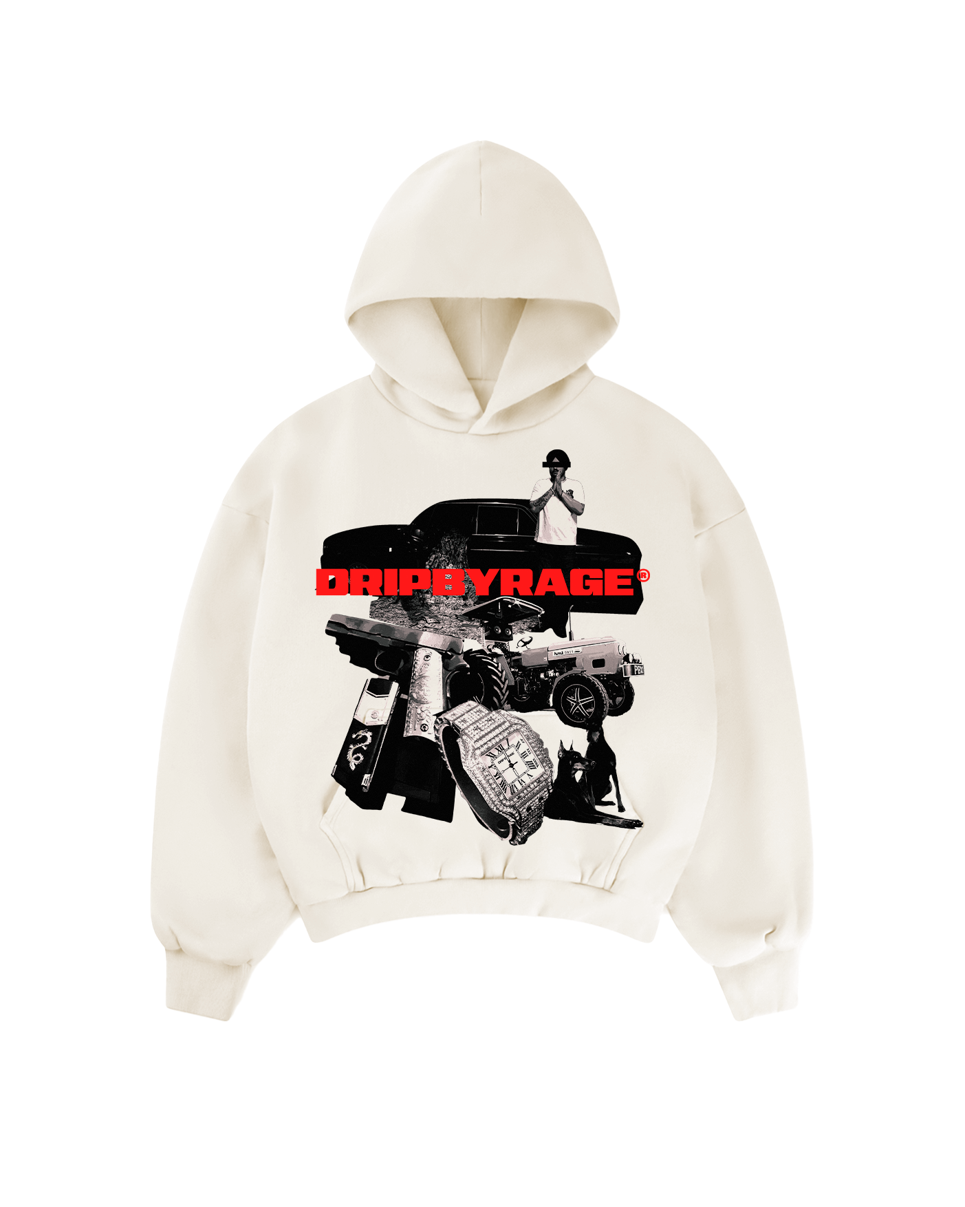 LIFE OF HIP-HOP BIG PRINT SUN FADED BOXY HOODIE