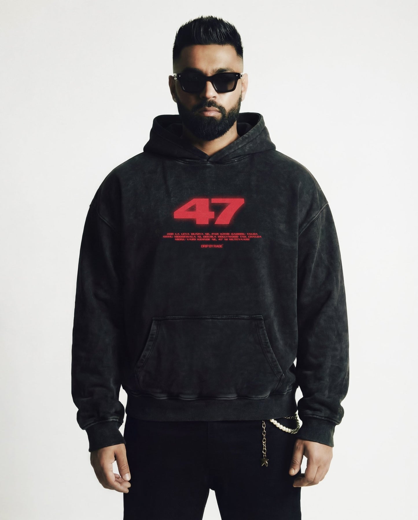 47 RED EDITION OVERSIZED FADED HOODIE BLACK - Drip by Rage