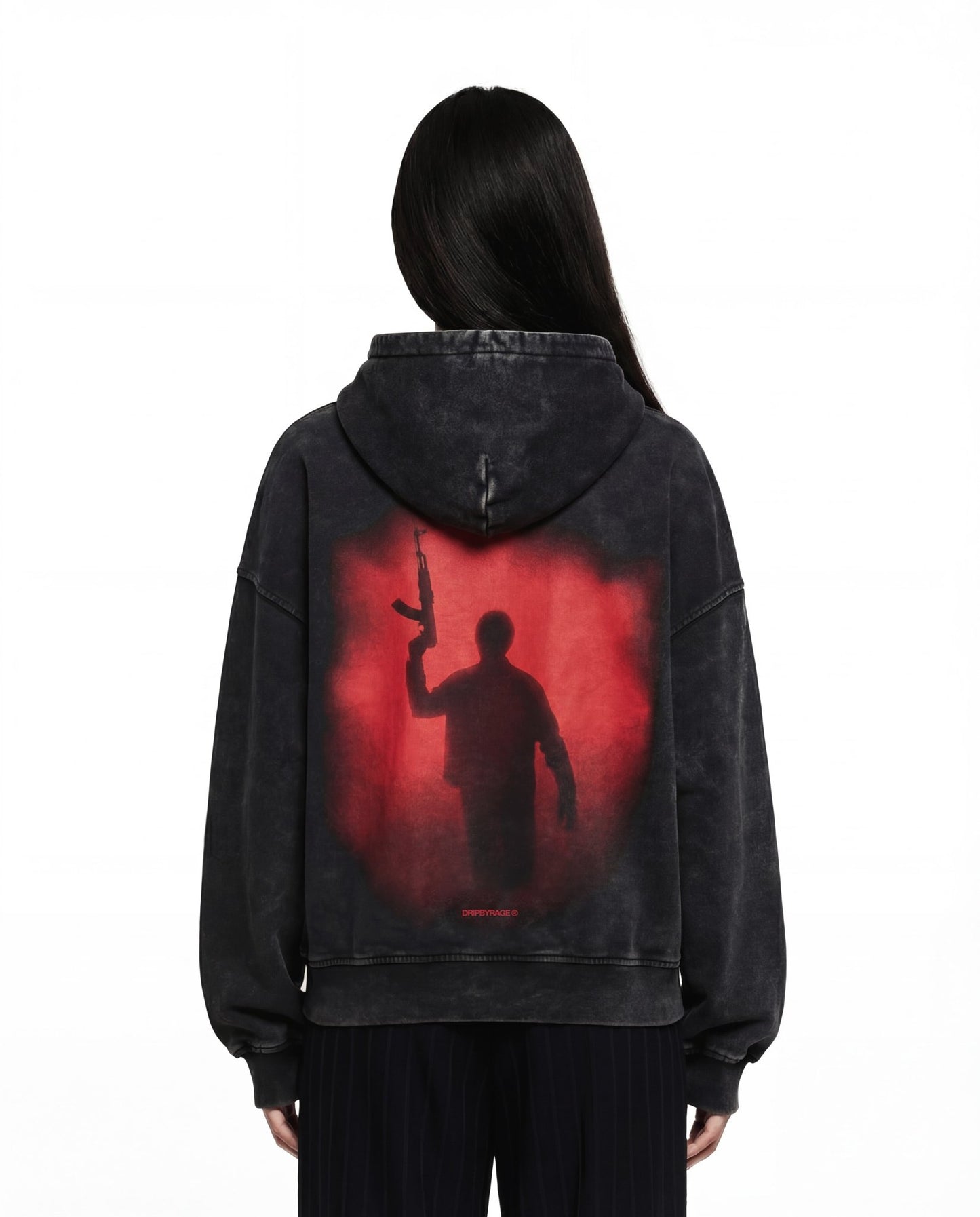 47 RED EDITION OVERSIZED FADED HOODIE BLACK - Drip by Rage