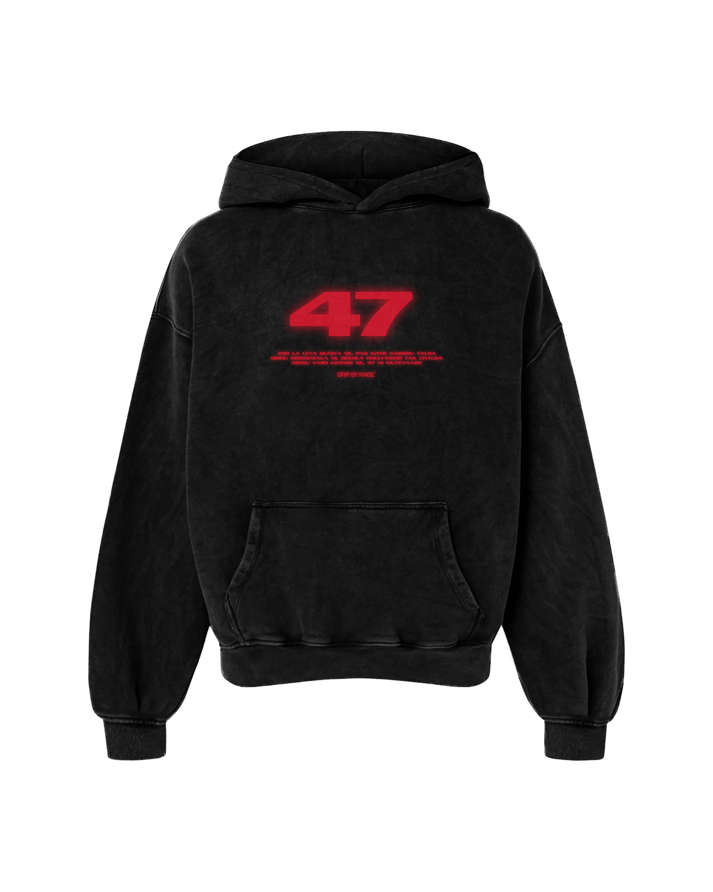47 RED EDITION OVERSIZED FADED HOODIE BLACK - Drip by Rage