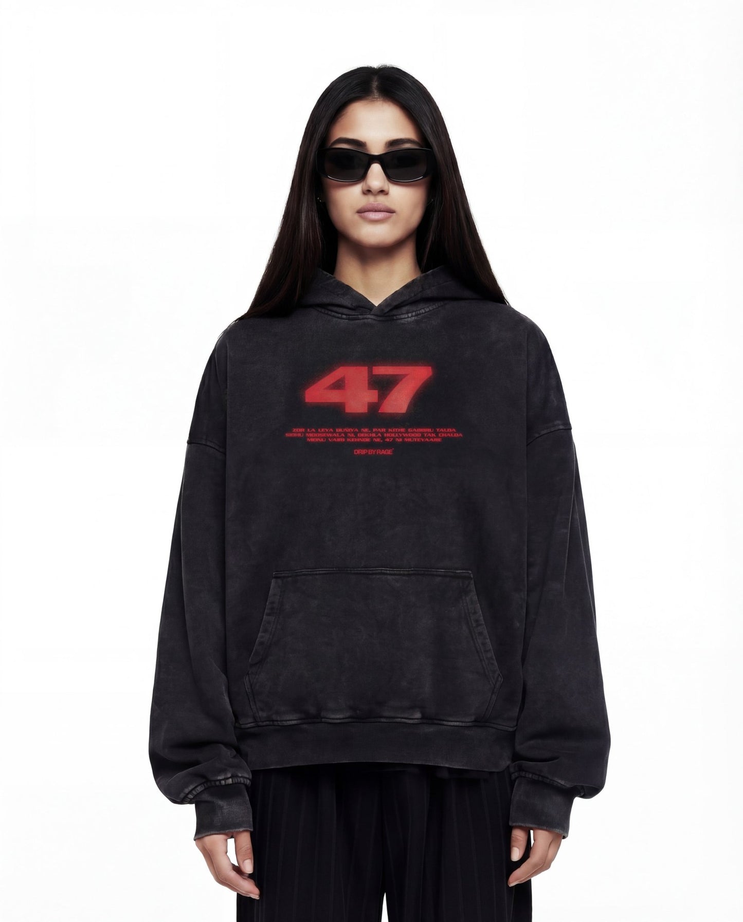 47 RED EDITION OVERSIZED FADED HOODIE BLACK - Drip by Rage