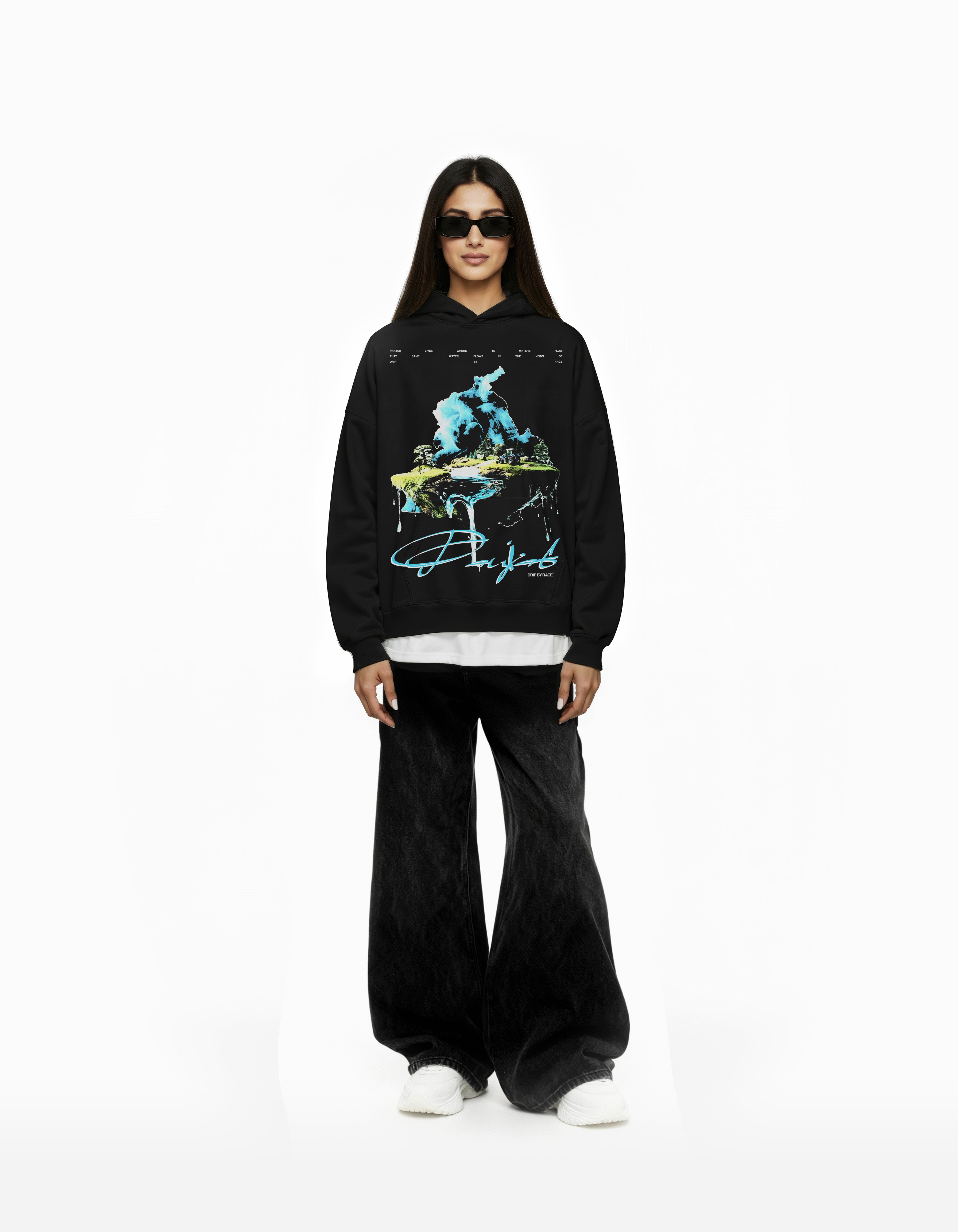 WATER OF PANJAB BIG PRINT SUN FADED BOXY HOODIE – Drip by Rage
