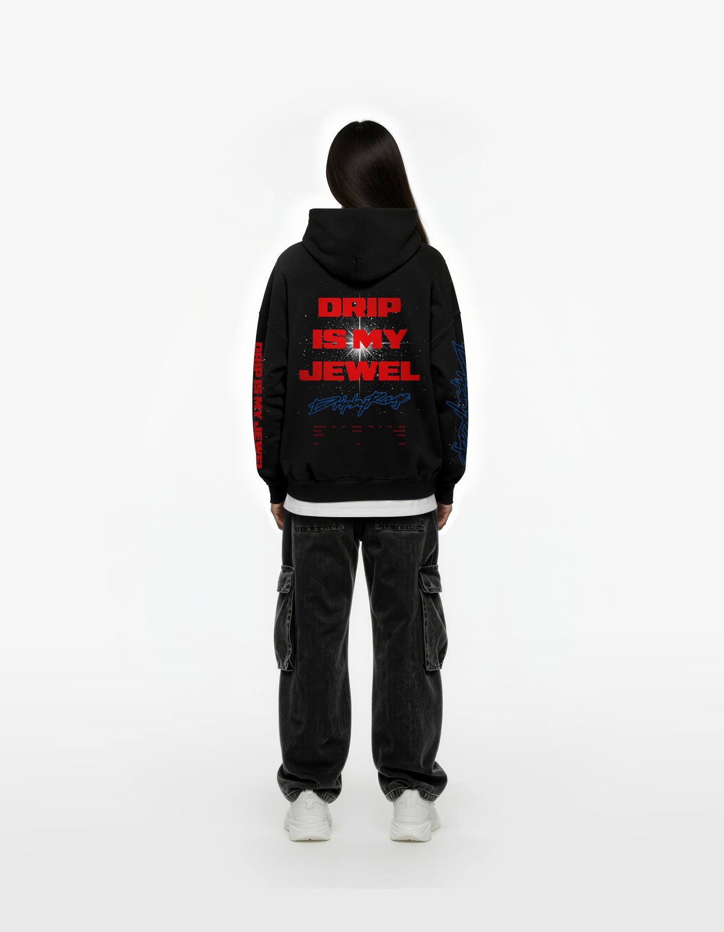 DRIP IS MY JEWEL BLUE BIG PRINT SUN FADED BOXY HOODIE