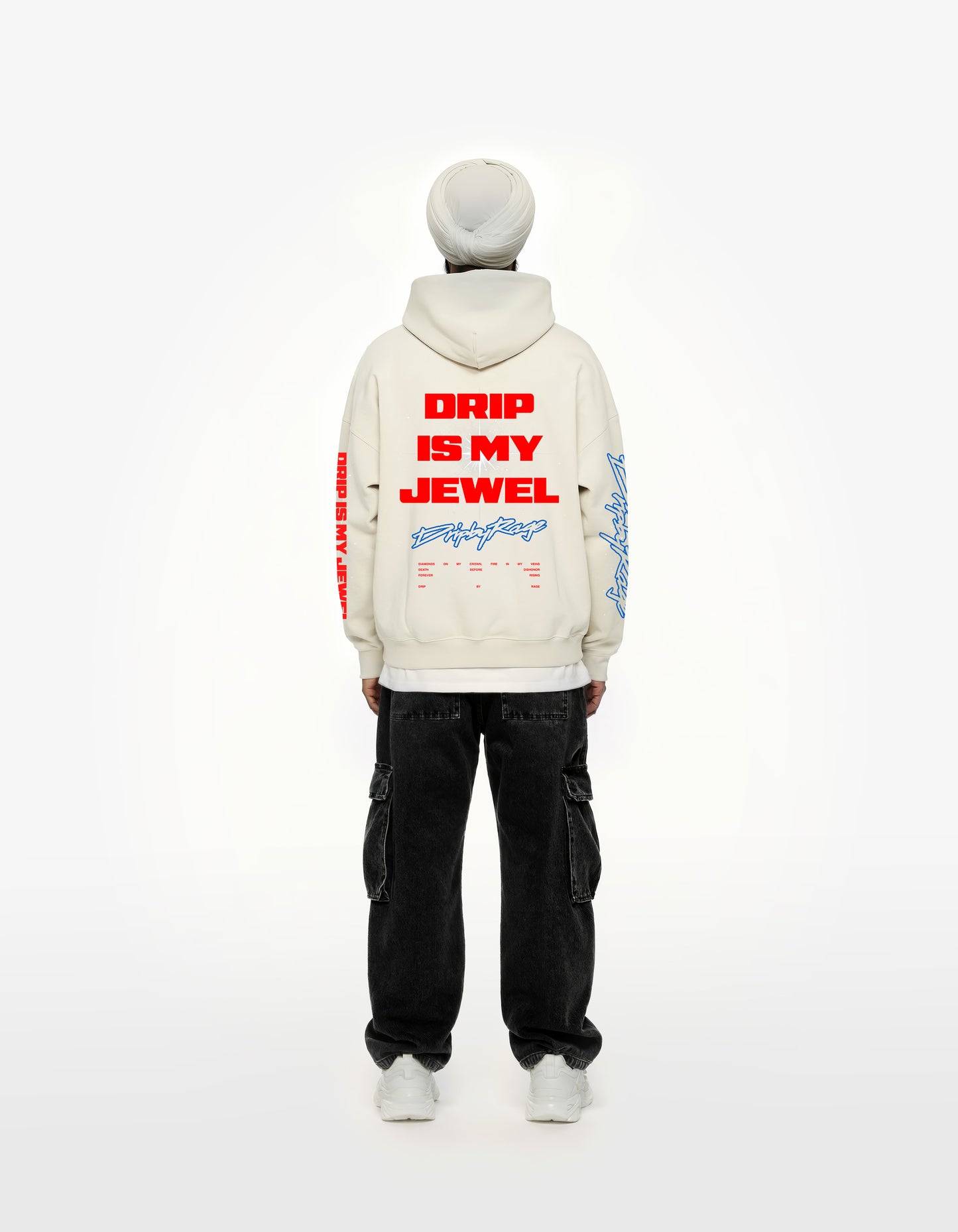 DRIP IS MY JEWEL BLUE BIG PRINT SUN FADED BOXY HOODIE