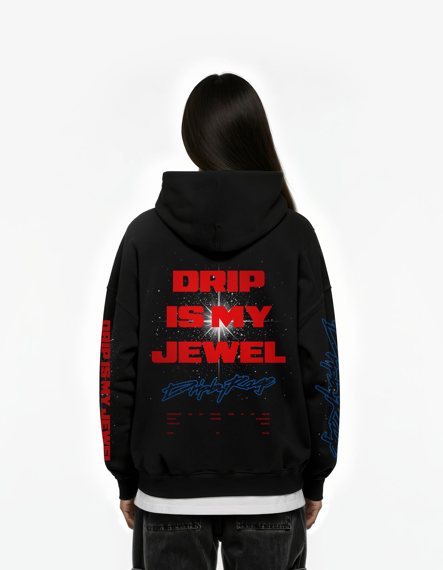 DRIP IS MY JEWEL BLUE BIG PRINT SUN FADED BOXY HOODIE