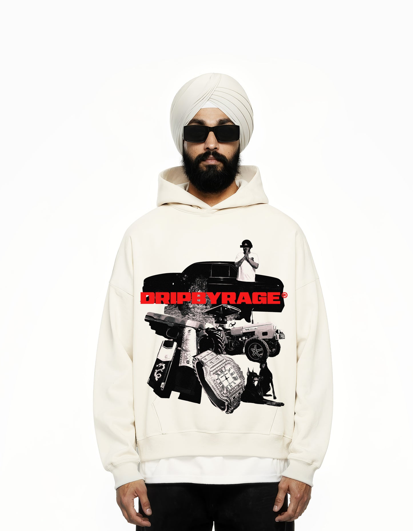 LIFE OF HIP-HOP BIG PRINT SUN FADED BOXY HOODIE