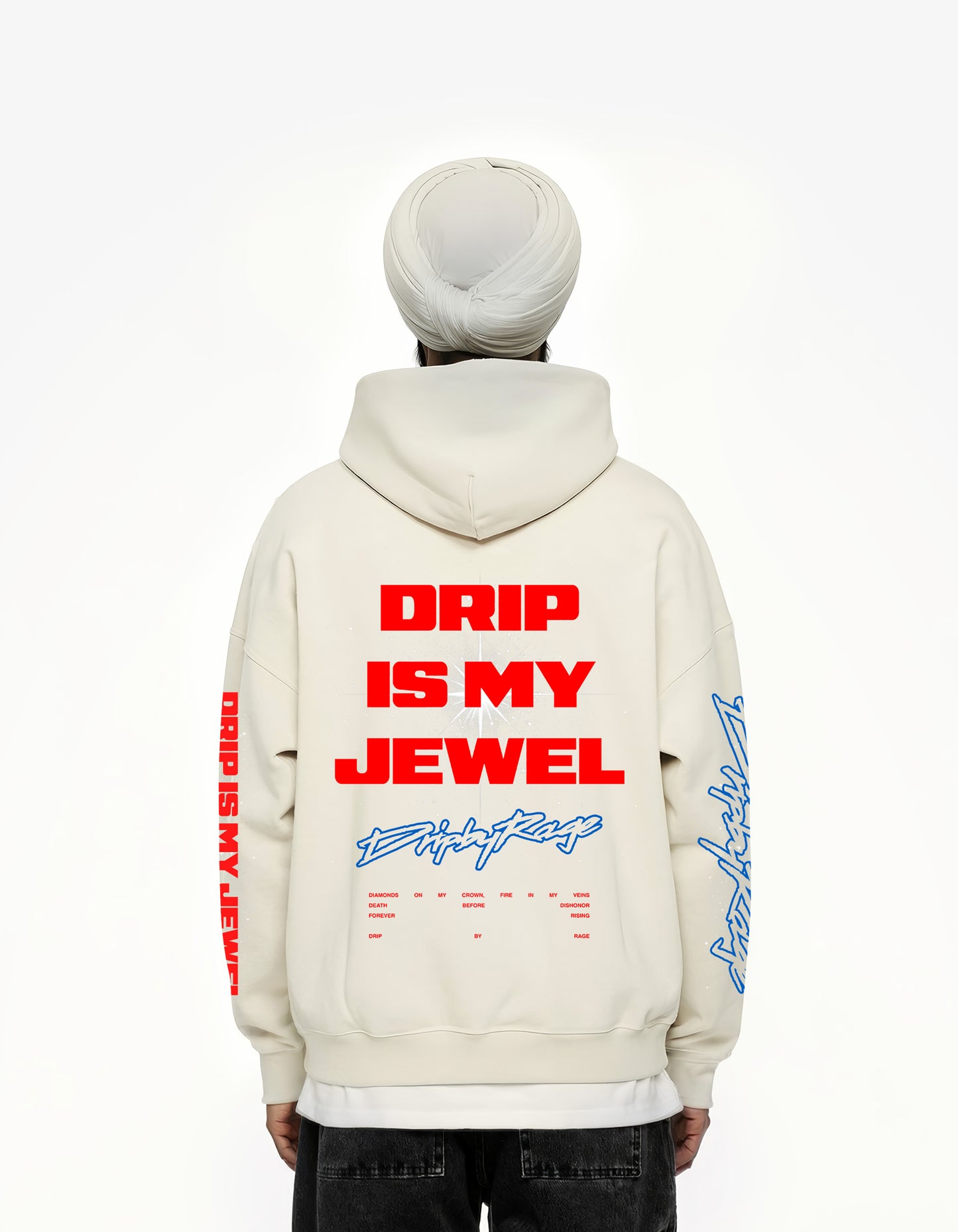 DRIP IS MY JEWEL BLUE BIG PRINT SUN FADED BOXY HOODIE