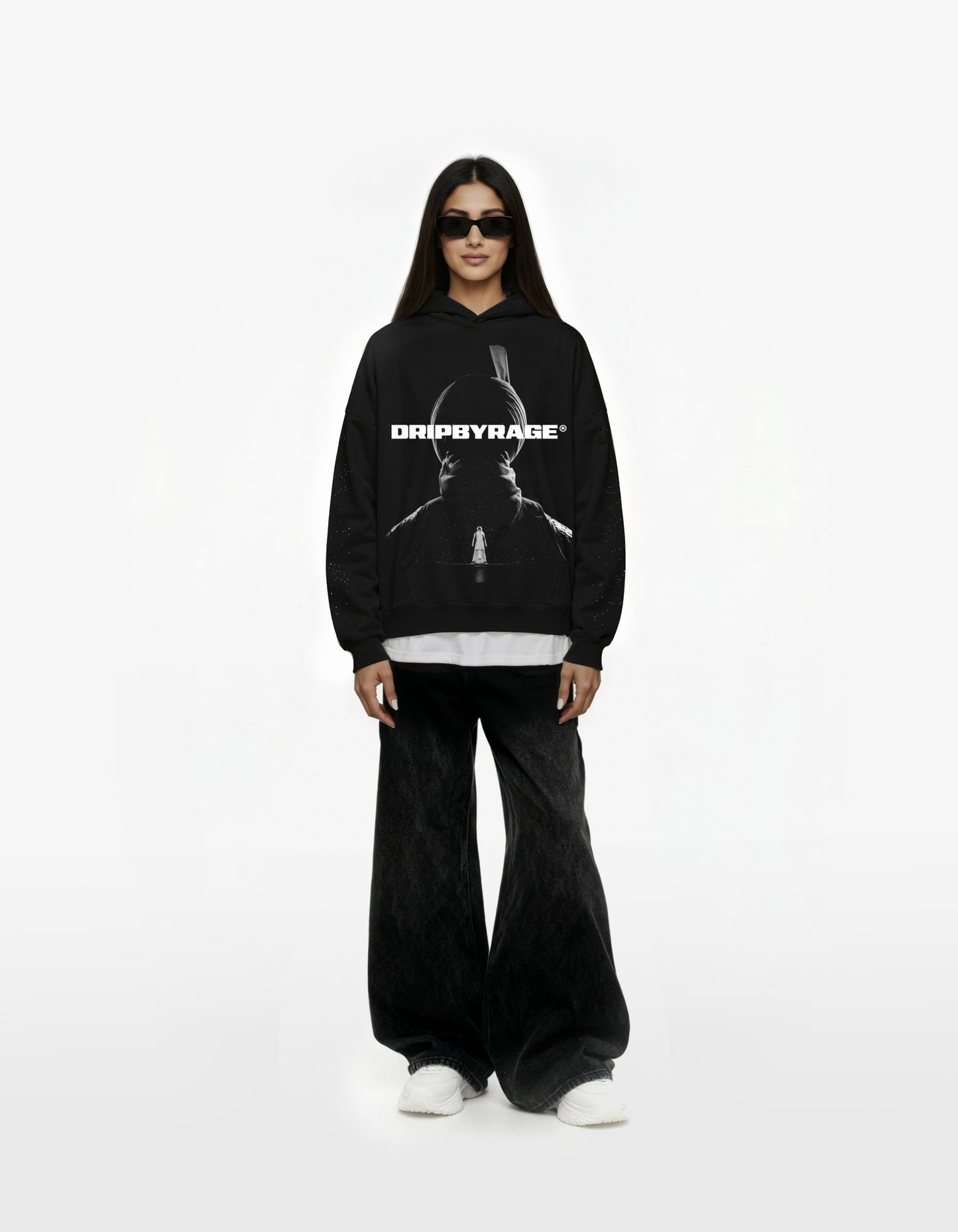 AURA STAR BIG PRINT SUN FADED BOXY HOODIE - Drip by Rage