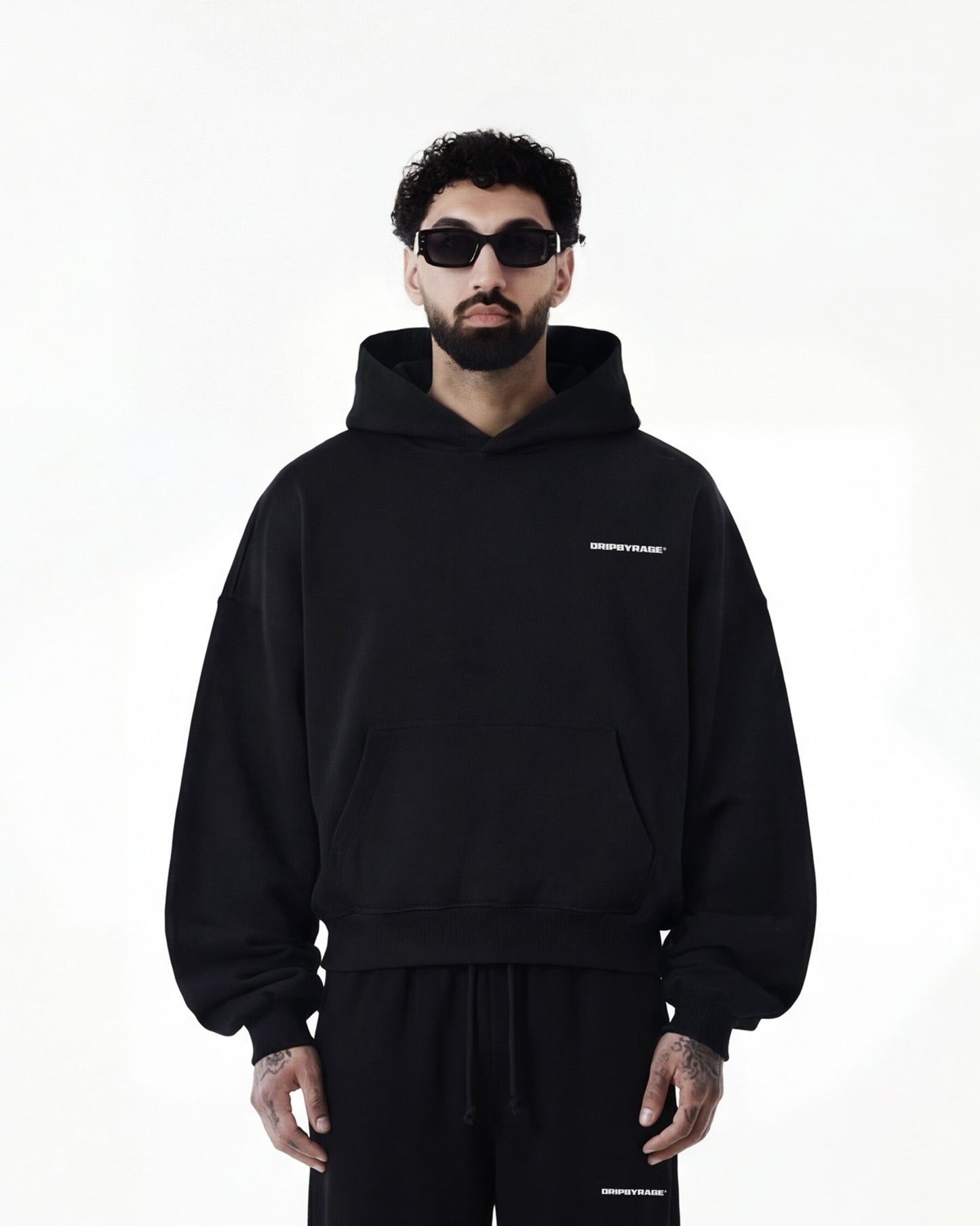 BLACK BOXY FIT FLEECE HOODIE - Drip by Rage
