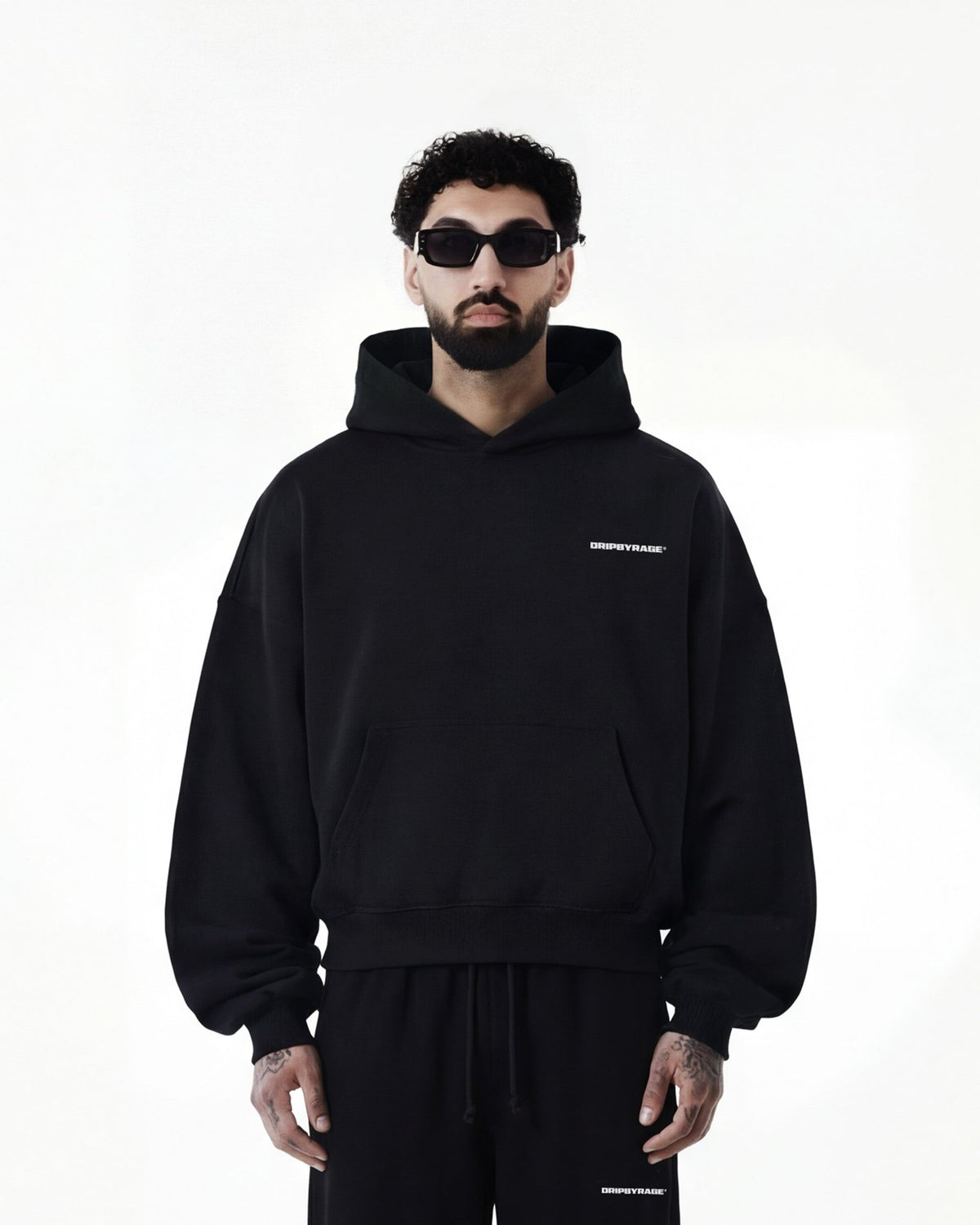 BLACK BOXY FIT FLEECE HOODIE - Drip by Rage