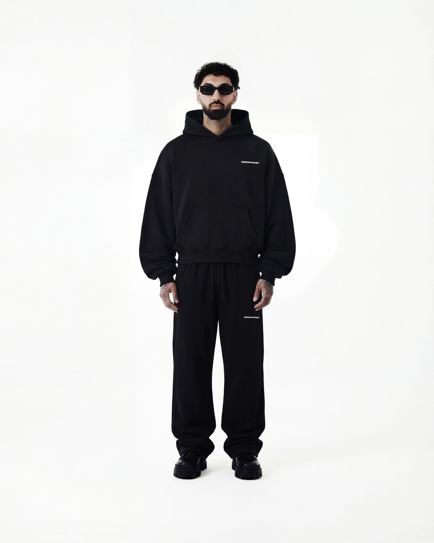 BLACK BOXY FIT FLEECE HOODIE - Drip by Rage