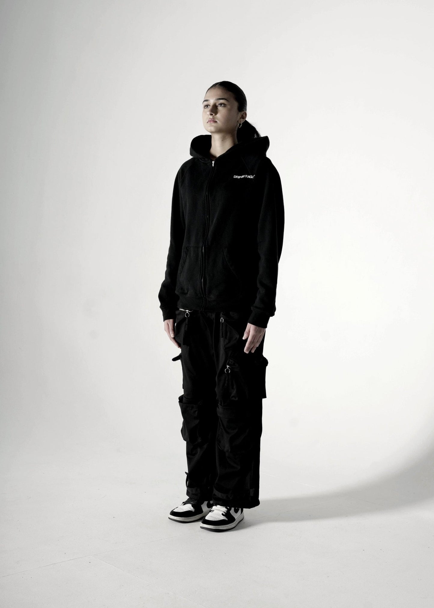 BLACK OVERSIZED ZIP-UP FLEECE HOODIE - Drip by Rage