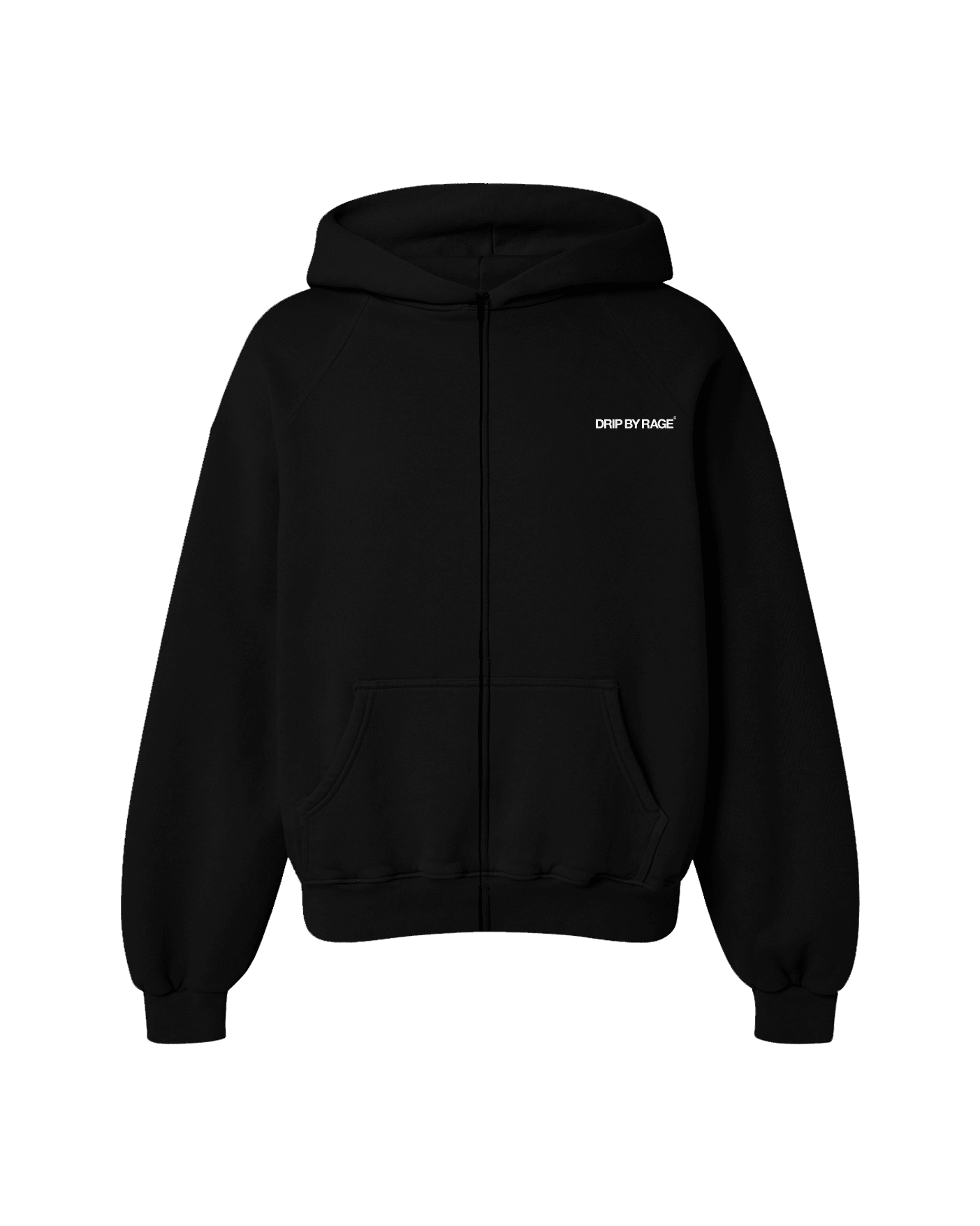 BLACK OVERSIZED ZIP-UP FLEECE HOODIE - Drip by Rage