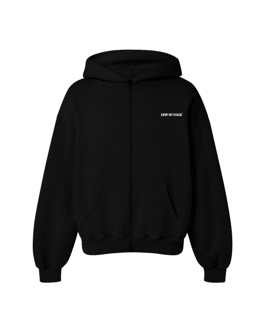 BLACK OVERSIZED ZIP-UP FLEECE HOODIE - Drip by Rage