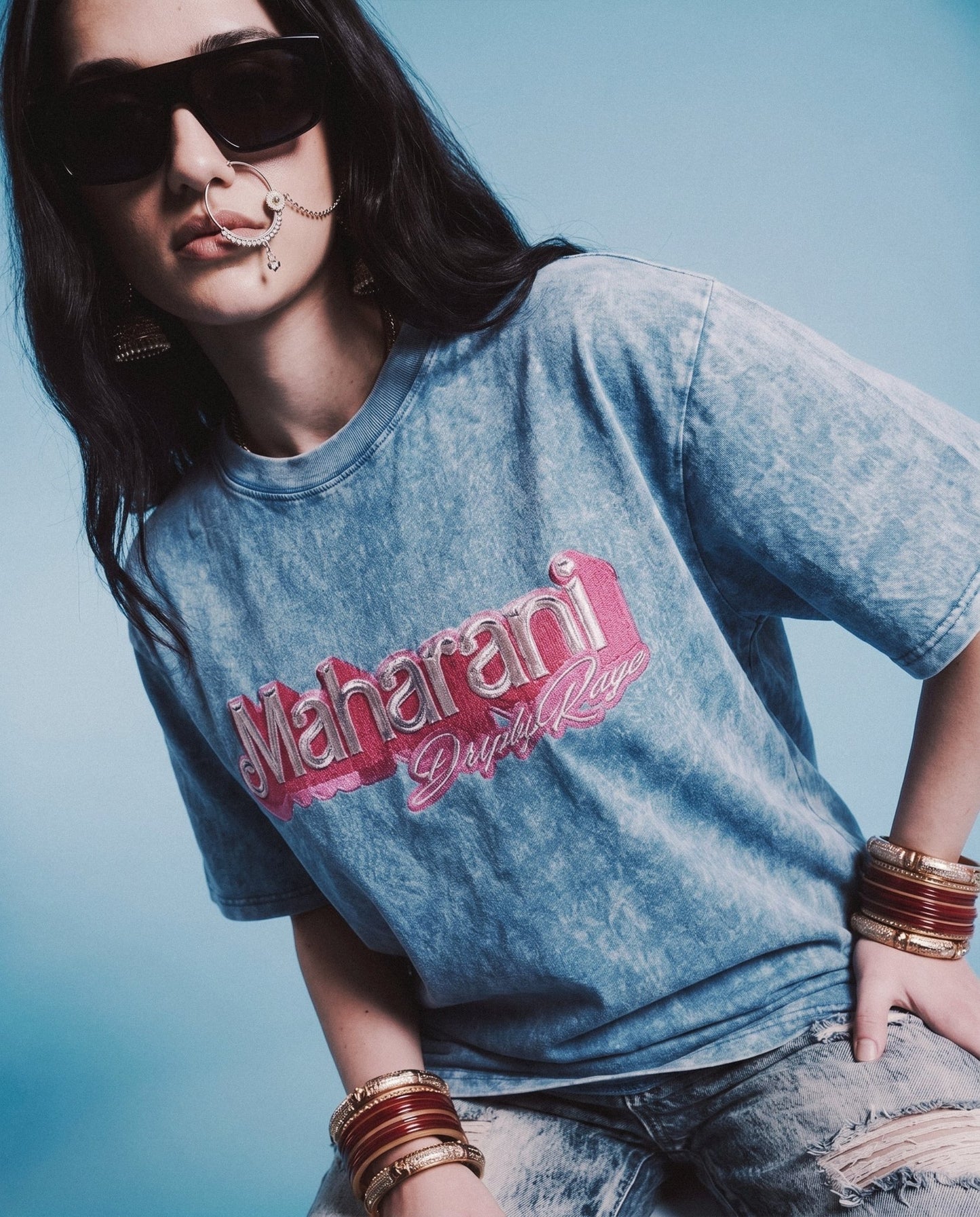 BROWN BARBIE OVERSIZED WASHED T-SHIRT PASTEL BLUE - Drip by Rage