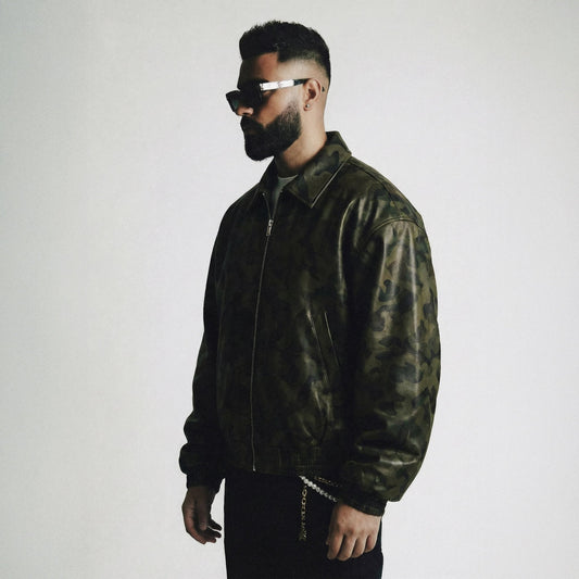 Camo Pattern Leather Jacket - Drip by Rage