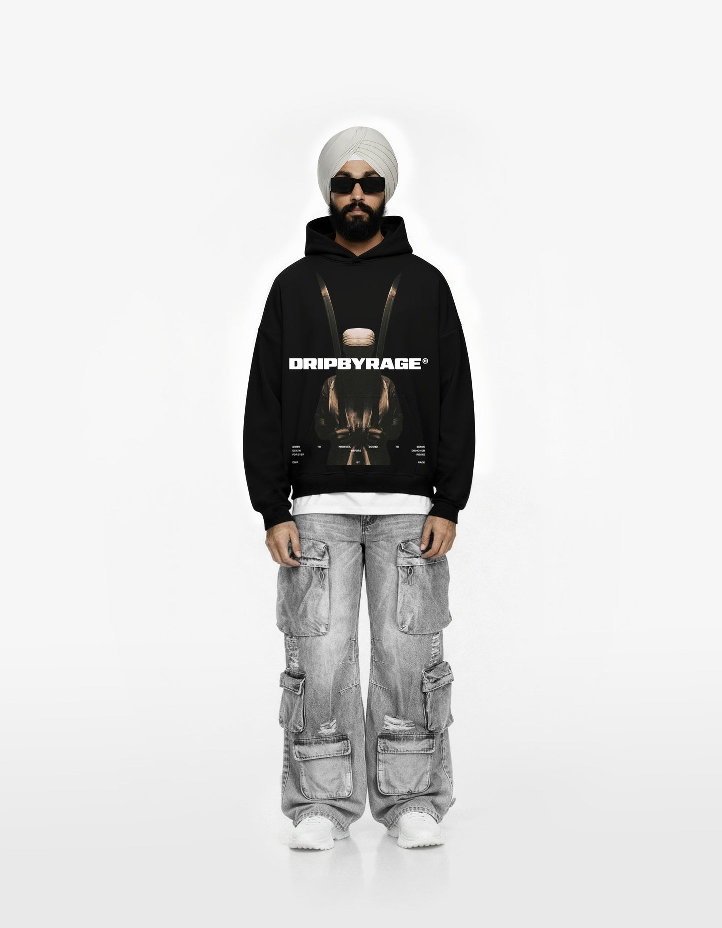 CONTEMPT BIG PRINT SUN FADED BOXY HOODIE - Drip by Rage