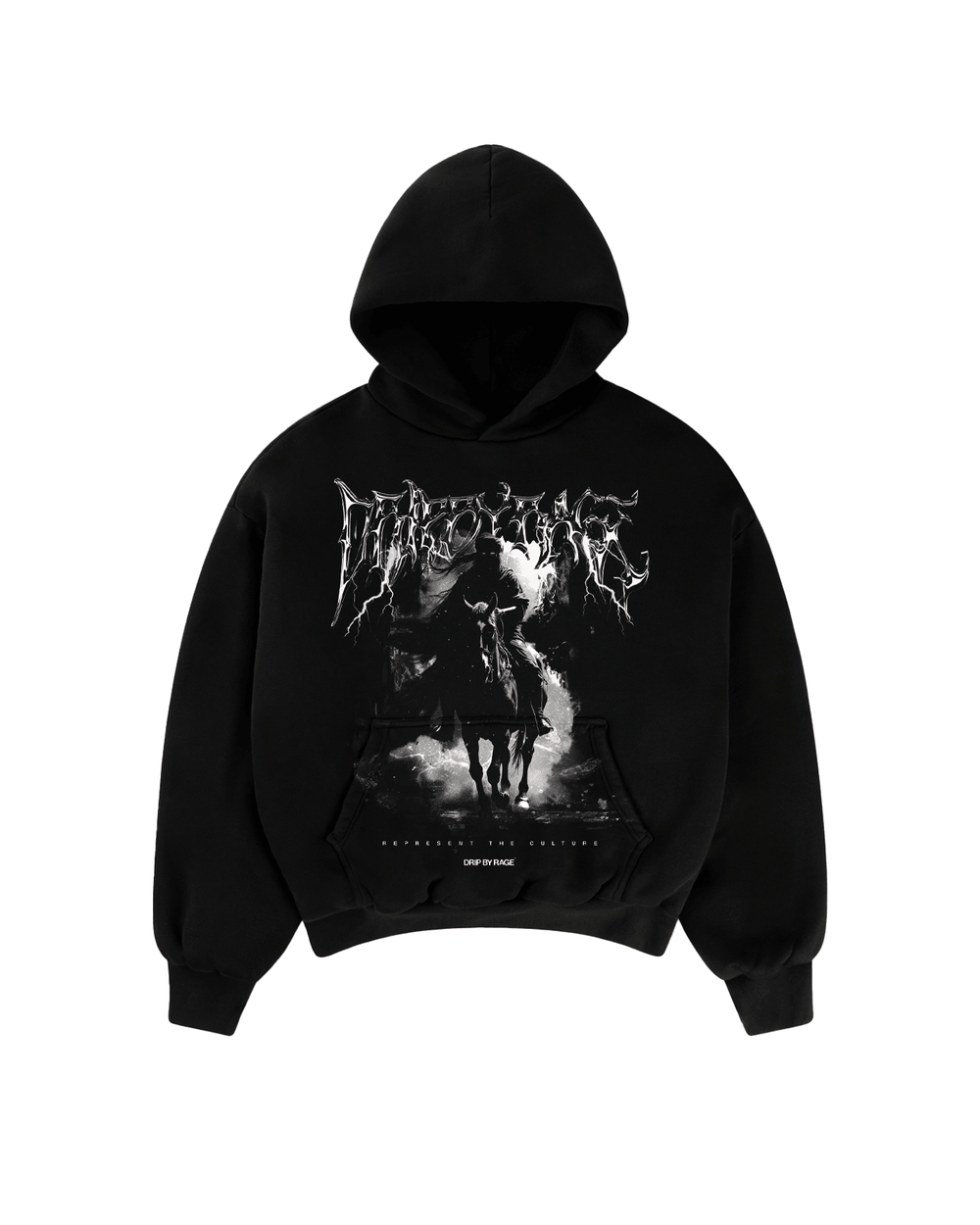 DARK FLAME BIG PRINT SUN FADED BOXY HOODIE - Drip by Rage