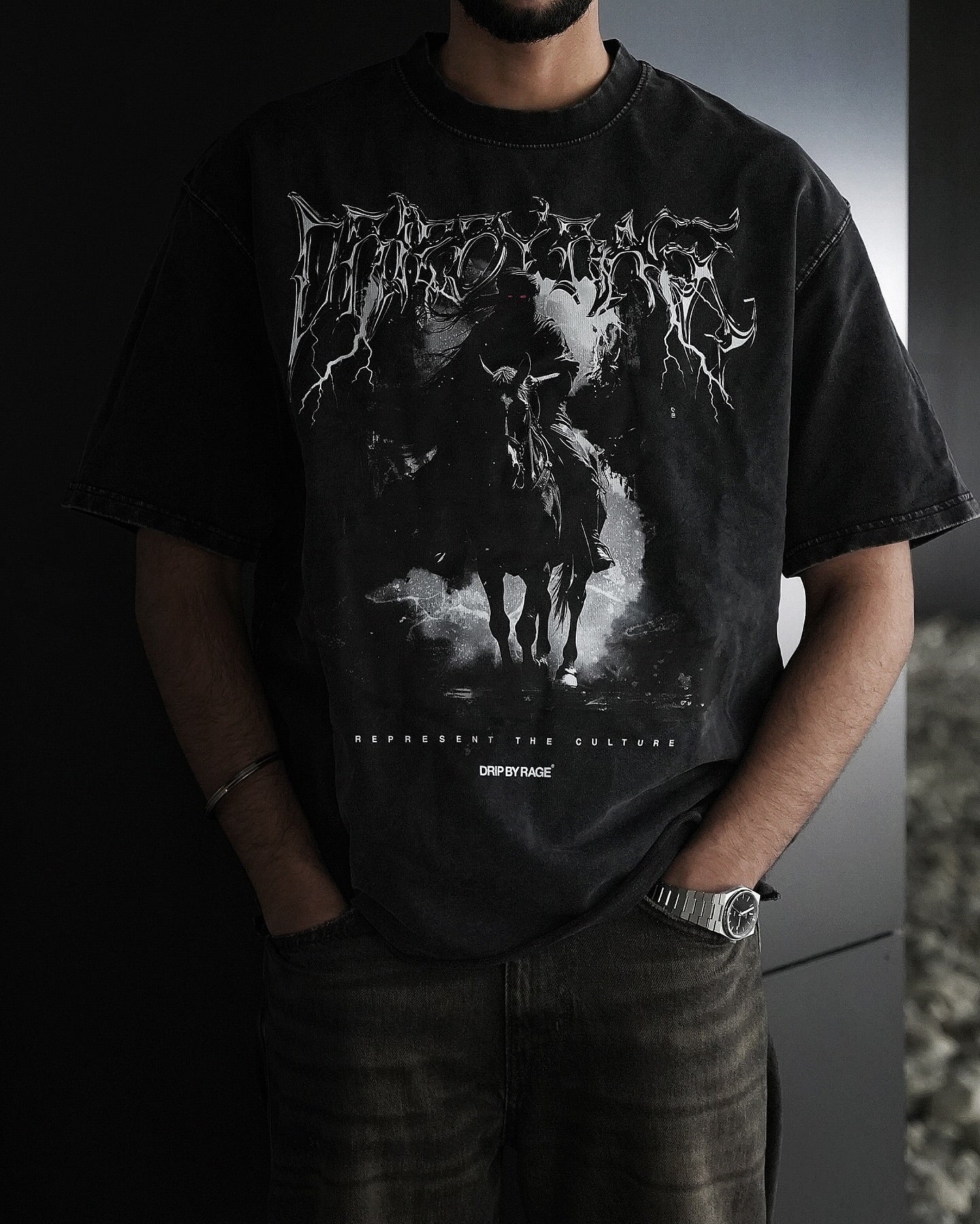 DARK FLAME OVERSIZED FADED T-SHIRT - Drip by Rage