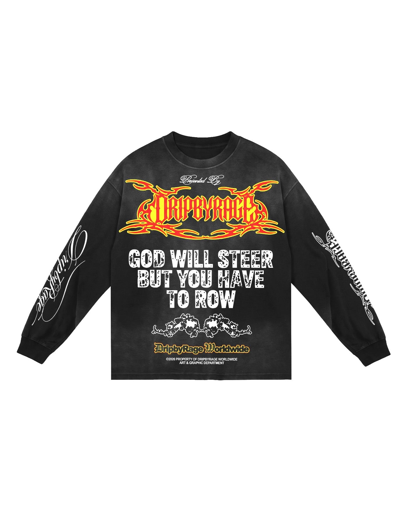 DOUBLE PRAYER FADED WASHED LONG SLEEVE T-SHIRT - Drip by Rage