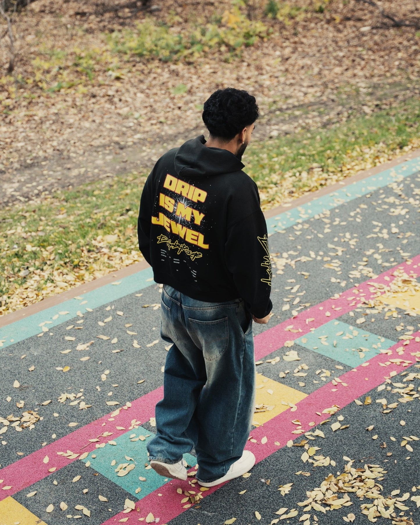 DRIP IS MY JEWEL BIG PRINT SUN FADED BOXY HOODIE - Drip by Rage