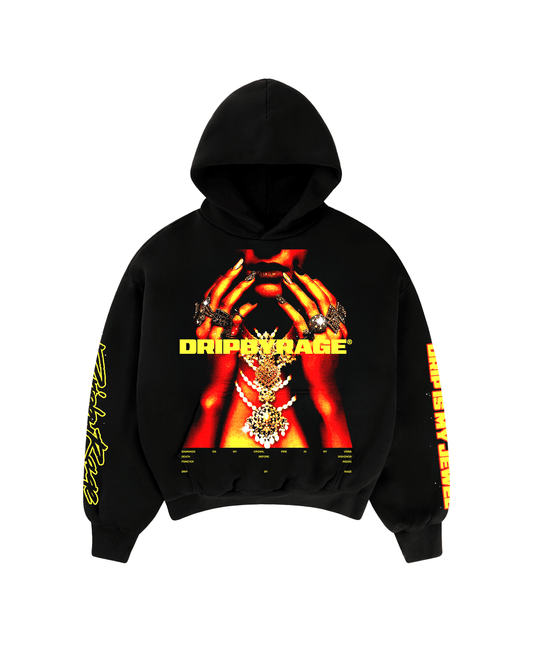 DRIP IS MY JEWEL BIG PRINT SUN FADED BOXY HOODIE - Drip by Rage
