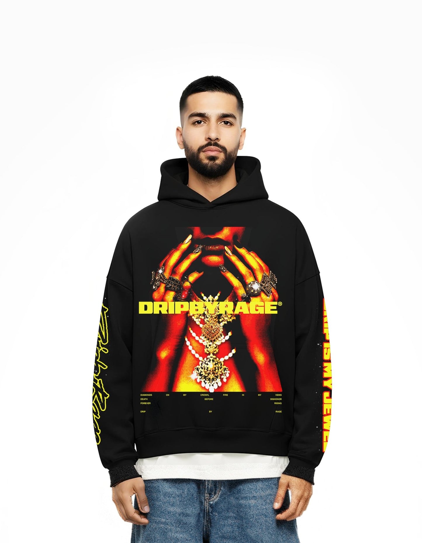 DRIP IS MY JEWEL BIG PRINT SUN FADED BOXY HOODIE - Drip by Rage