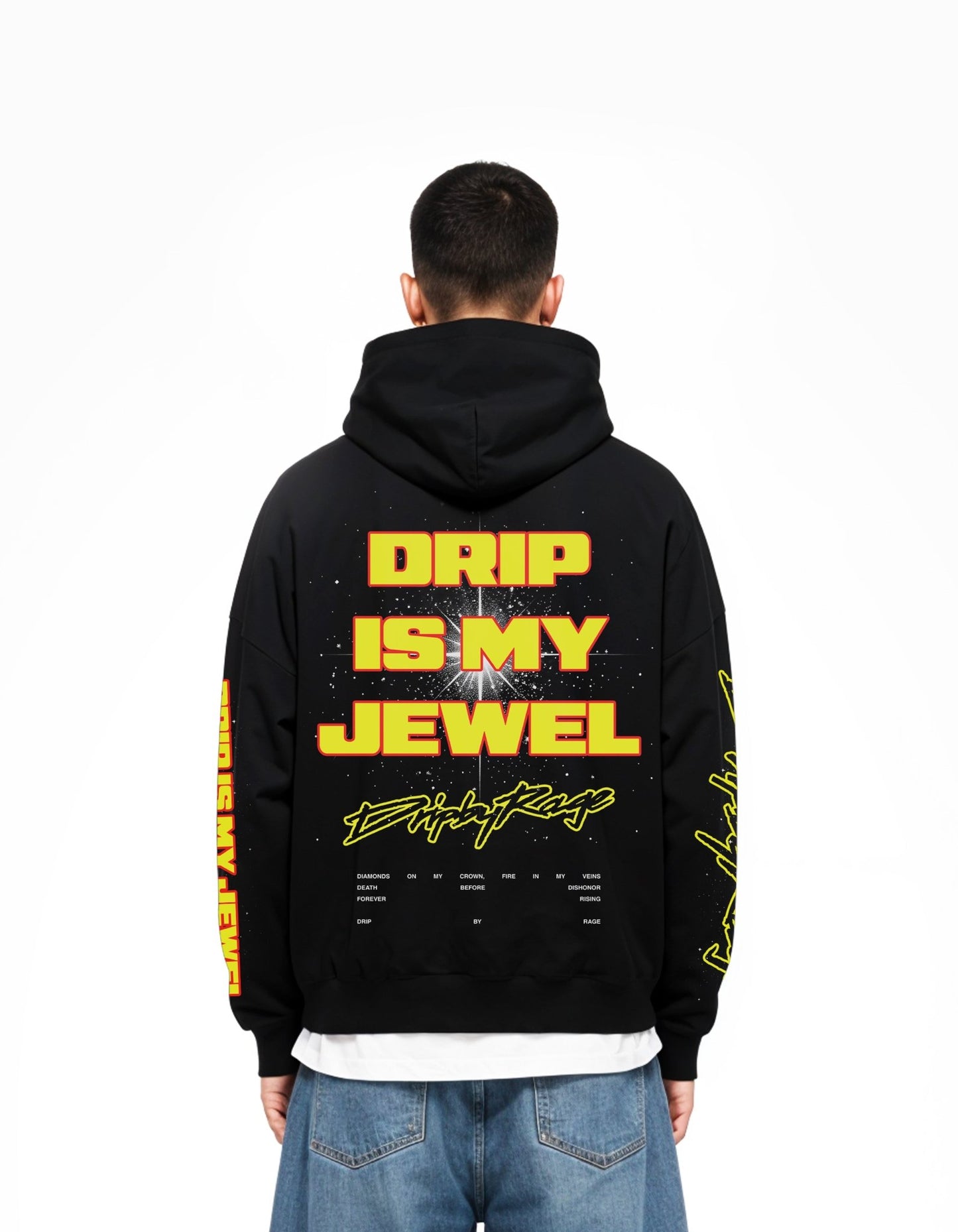 DRIP IS MY JEWEL BIG PRINT SUN FADED BOXY HOODIE - Drip by Rage