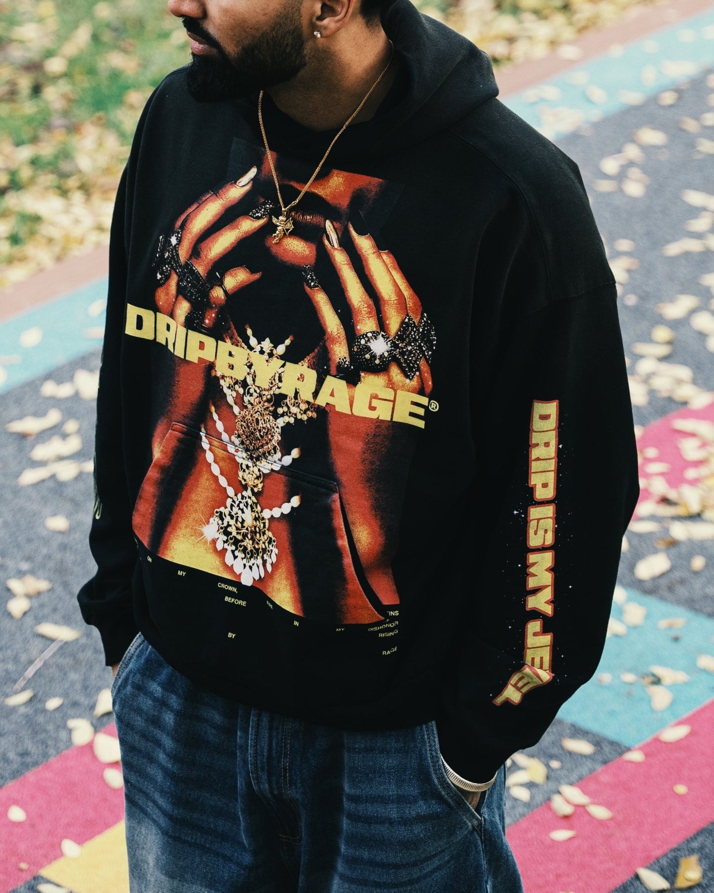 DRIP IS MY JEWEL BIG PRINT SUN FADED BOXY HOODIE - Drip by Rage