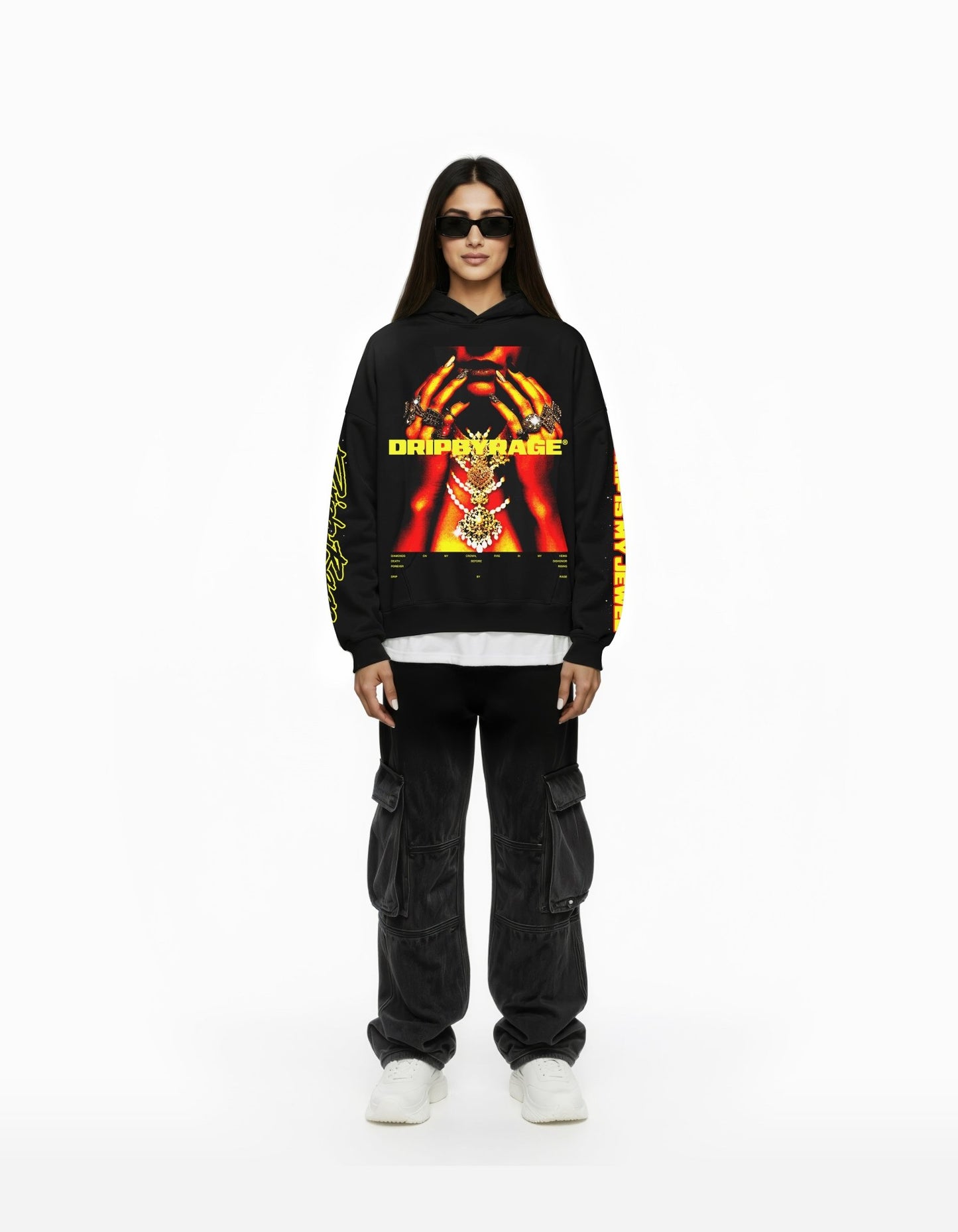 DRIP IS MY JEWEL BIG PRINT SUN FADED BOXY HOODIE - Drip by Rage