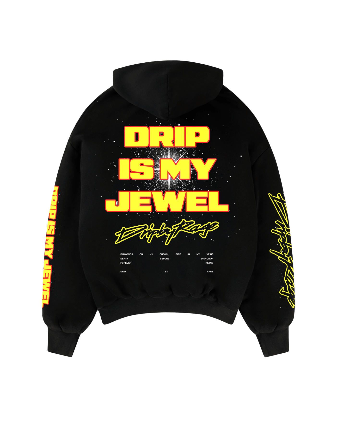DRIP IS MY JEWEL BIG PRINT SUN FADED BOXY HOODIE - Drip by Rage