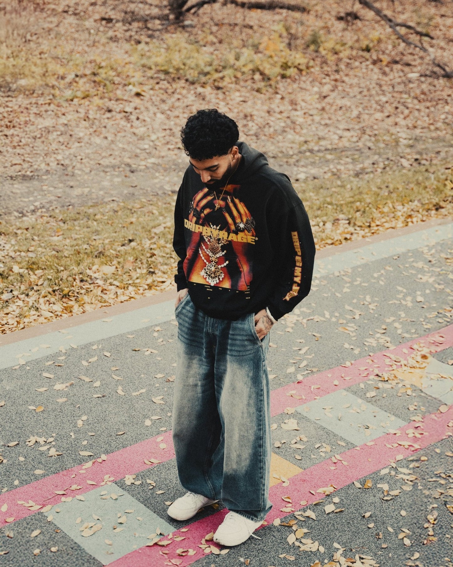 DRIP IS MY JEWEL BIG PRINT SUN FADED BOXY HOODIE - Drip by Rage
