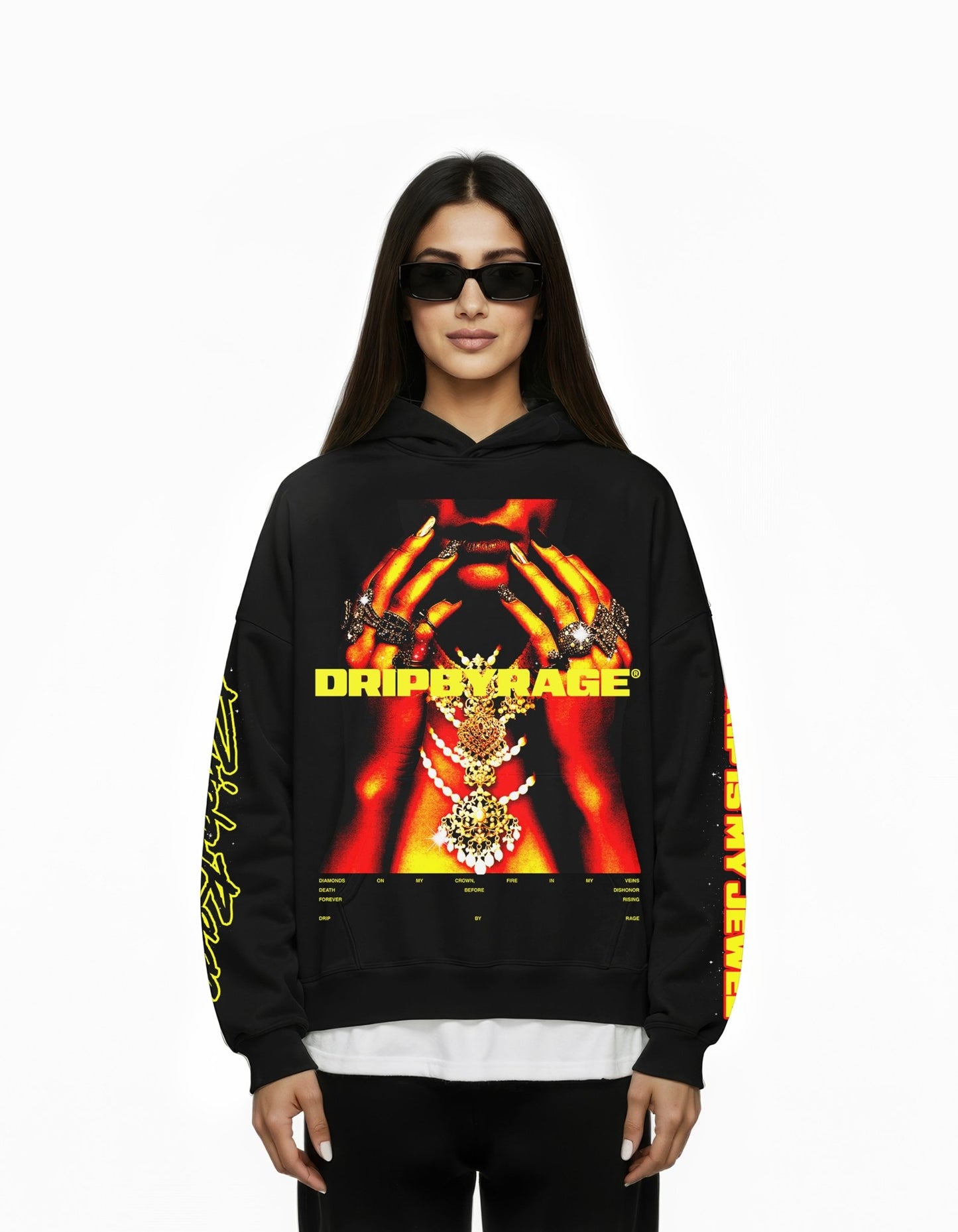 DRIP IS MY JEWEL BIG PRINT SUN FADED BOXY HOODIE - Drip by Rage