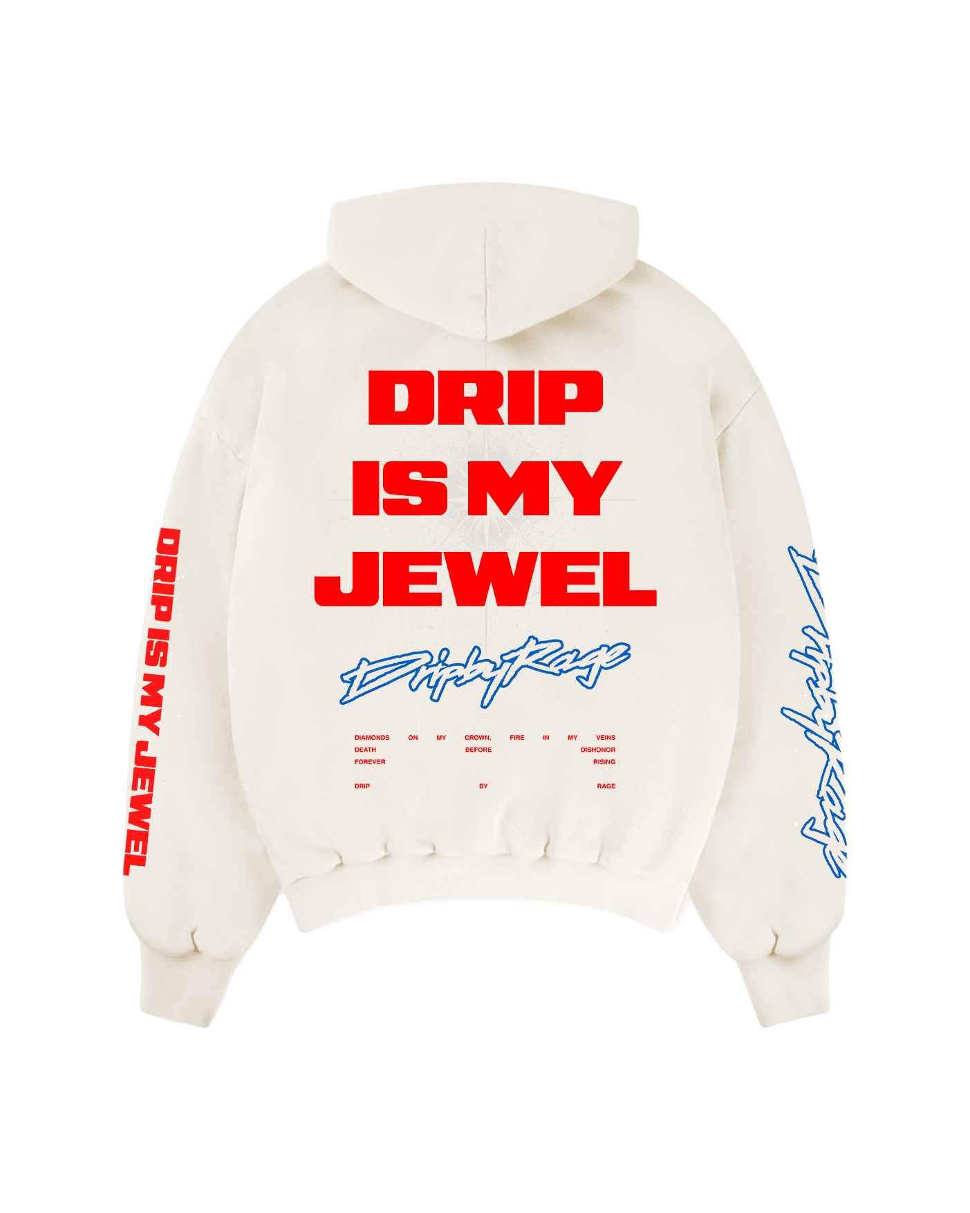 DRIP IS MY JEWEL BLUE BIG PRINT SUN FADED BOXY HOODIE - Drip by Rage