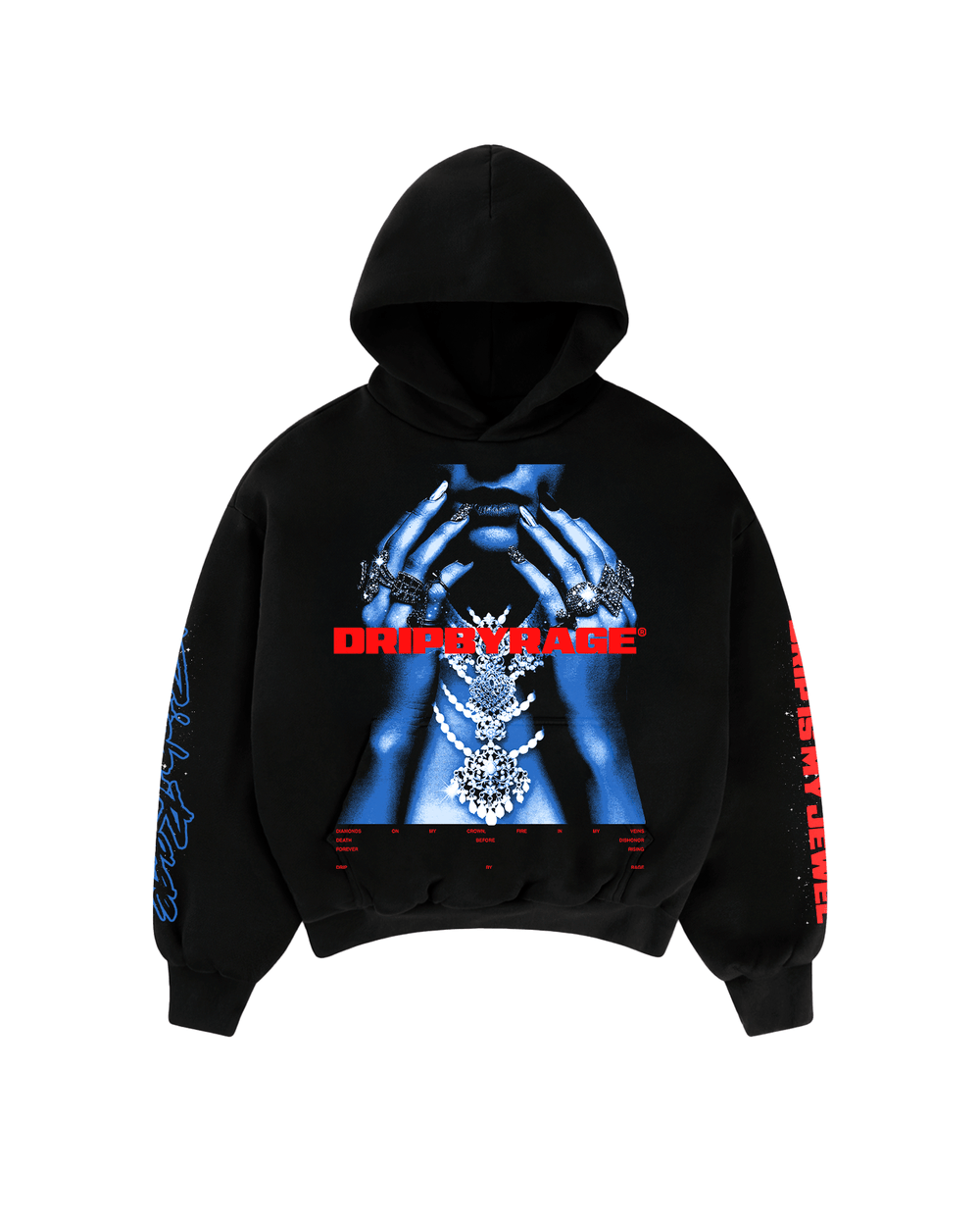 DRIP IS MY JEWEL BLUE BIG PRINT SUN FADED BOXY HOODIE - Drip by Rage