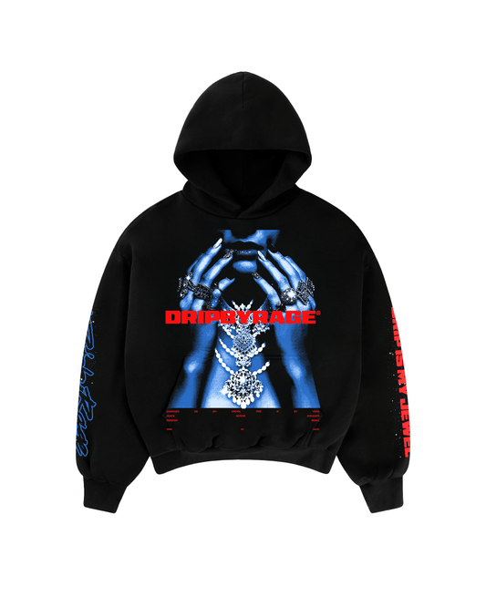DRIP IS MY JEWEL BLUE BIG PRINT SUN FADED BOXY HOODIE - Drip by Rage